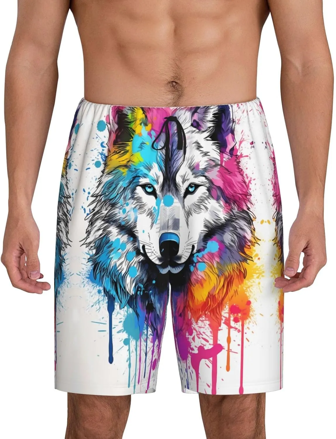 mens pajama pants - Cool Colorful Wolf Comfy Sleep Shorts Mens Pajama shorts, mens lounge shorts pj pants