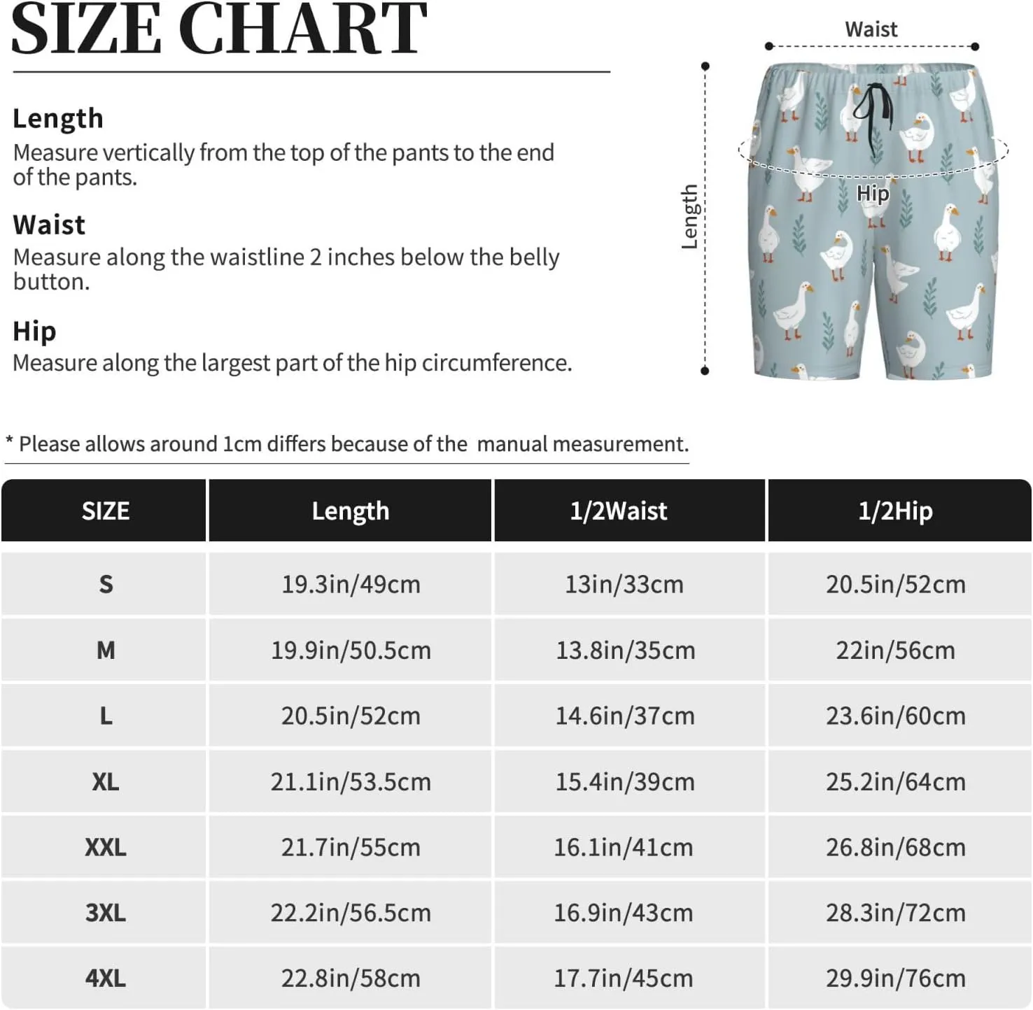 Mens Pajama Pants - Cute Duck No.20057 Comfy Sleep Shorts Mens Pajama Shorts, Mens Lounge Shorts Pj Pants