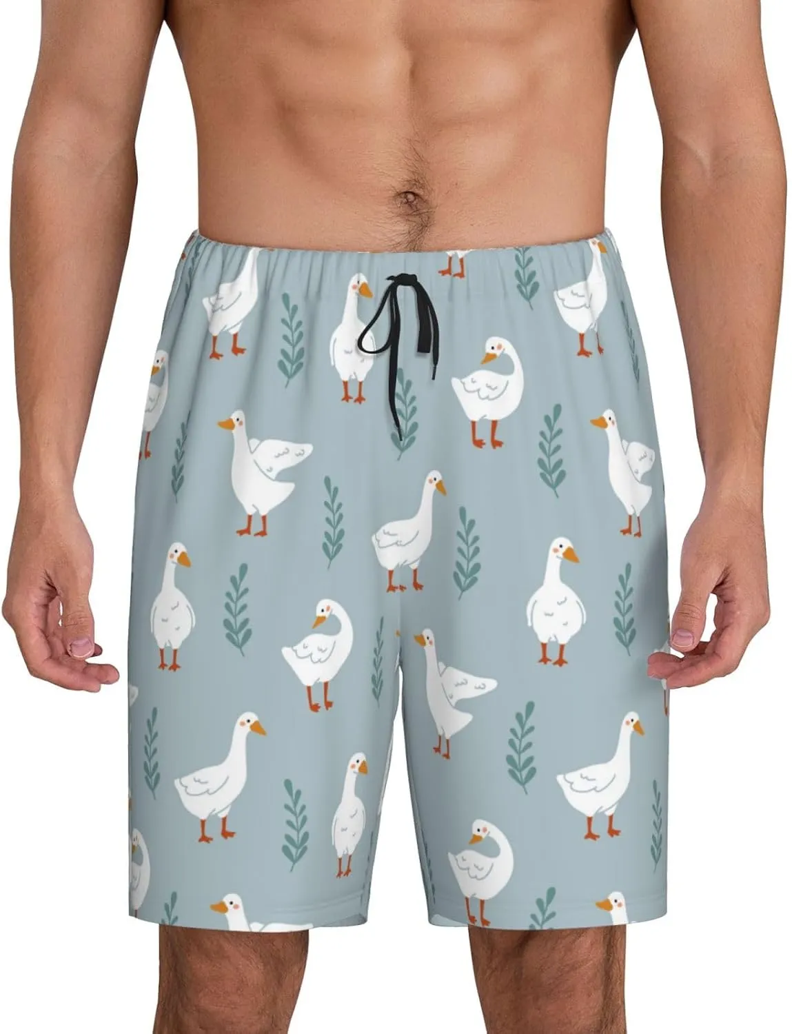 Mens Pajama Pants - Cute Duck No.20057 Comfy Sleep Shorts Mens Pajama Shorts, Mens Lounge Shorts Pj Pants