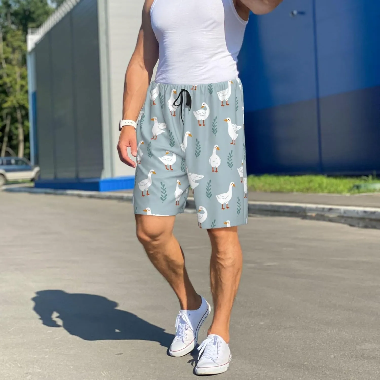 Mens Pajama Pants - Cute Duck No.20057 Comfy Sleep Shorts Mens Pajama Shorts, Mens Lounge Shorts Pj Pants