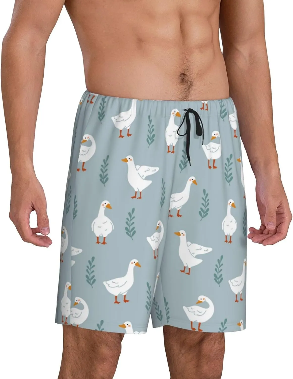 Mens Pajama Pants - Cute Duck No.20057 Comfy Sleep Shorts Mens Pajama Shorts, Mens Lounge Shorts Pj Pants