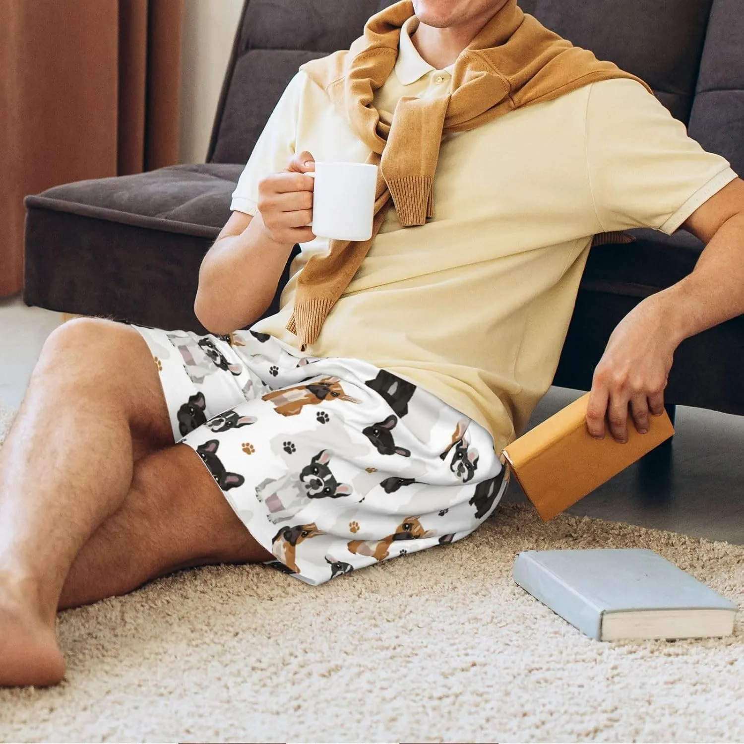 Mens Pajama Pants - Cute French Bulldog_D Sleep Shorts Mens Pajama Shorts, Comfy Pj Pants for Mens Lounge Shorts