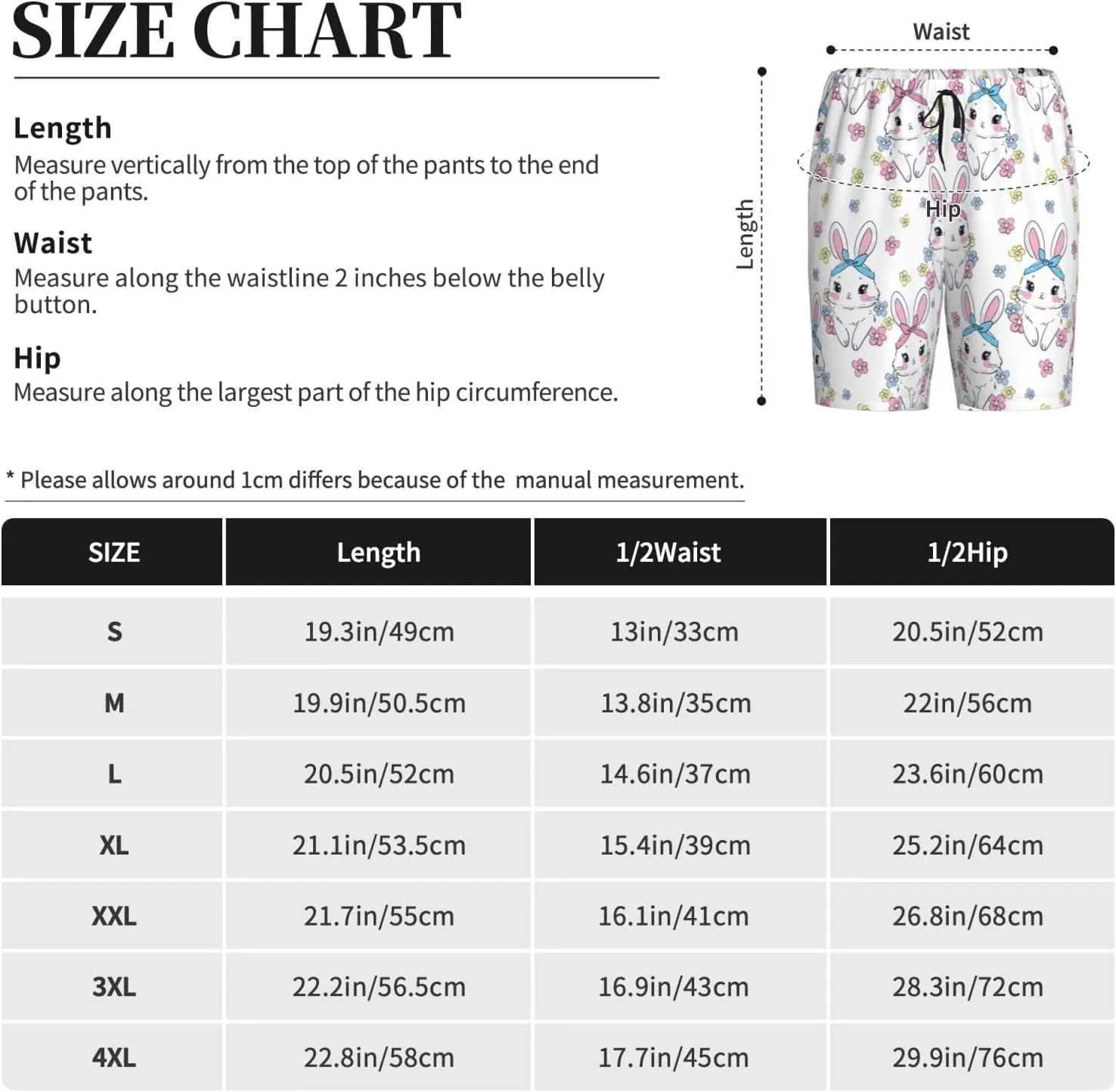 Mens Pajama Pants - Cute Rabbit No.20168 Comfy Sleep Shorts Mens Pajama Shorts, Mens Lounge Shorts Pj Pants
