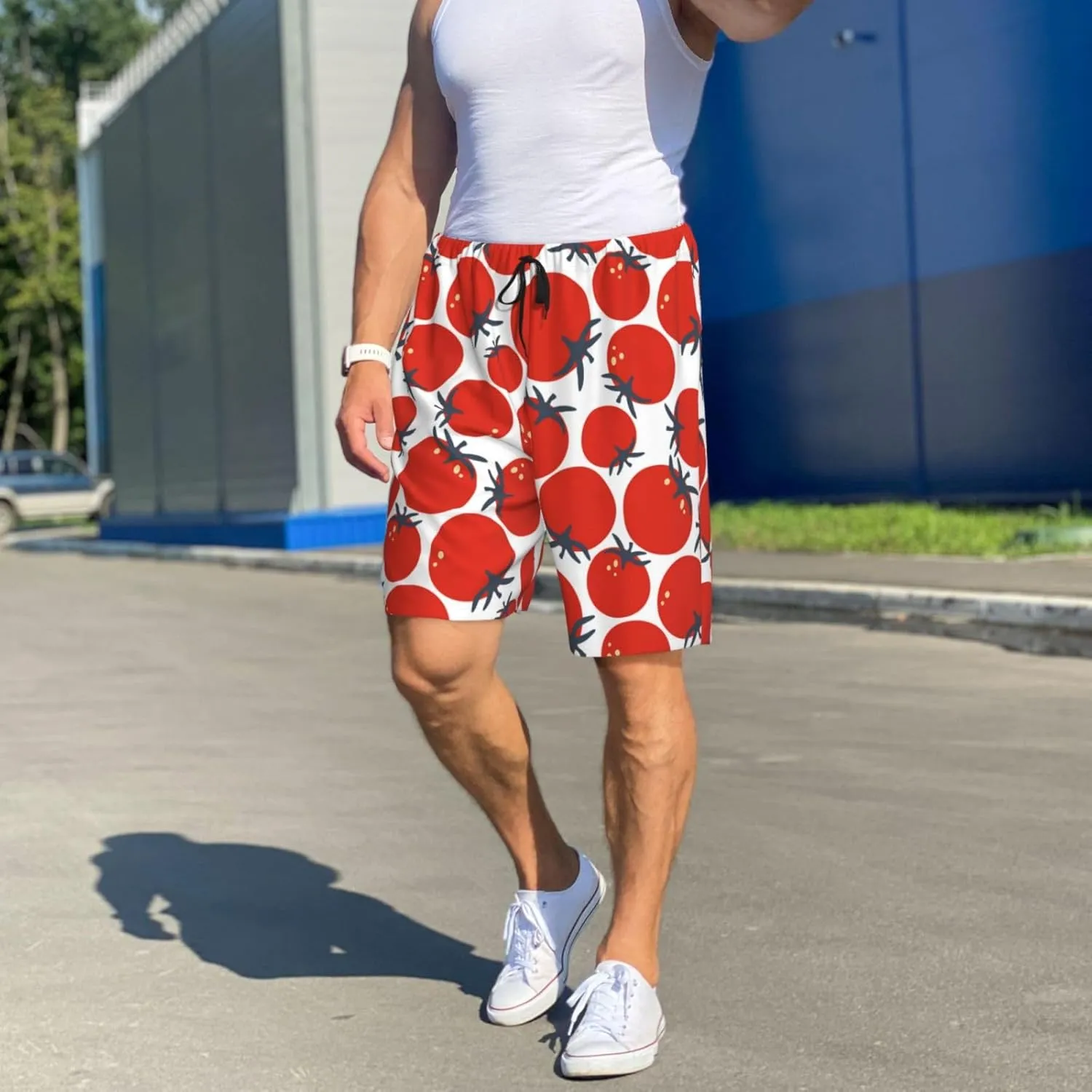 Mens Pajama Pants - Cute Tomato No.1006 Comfy Sleep Shorts Mens Pajama Shorts, Mens Lounge Shorts Pj Pants