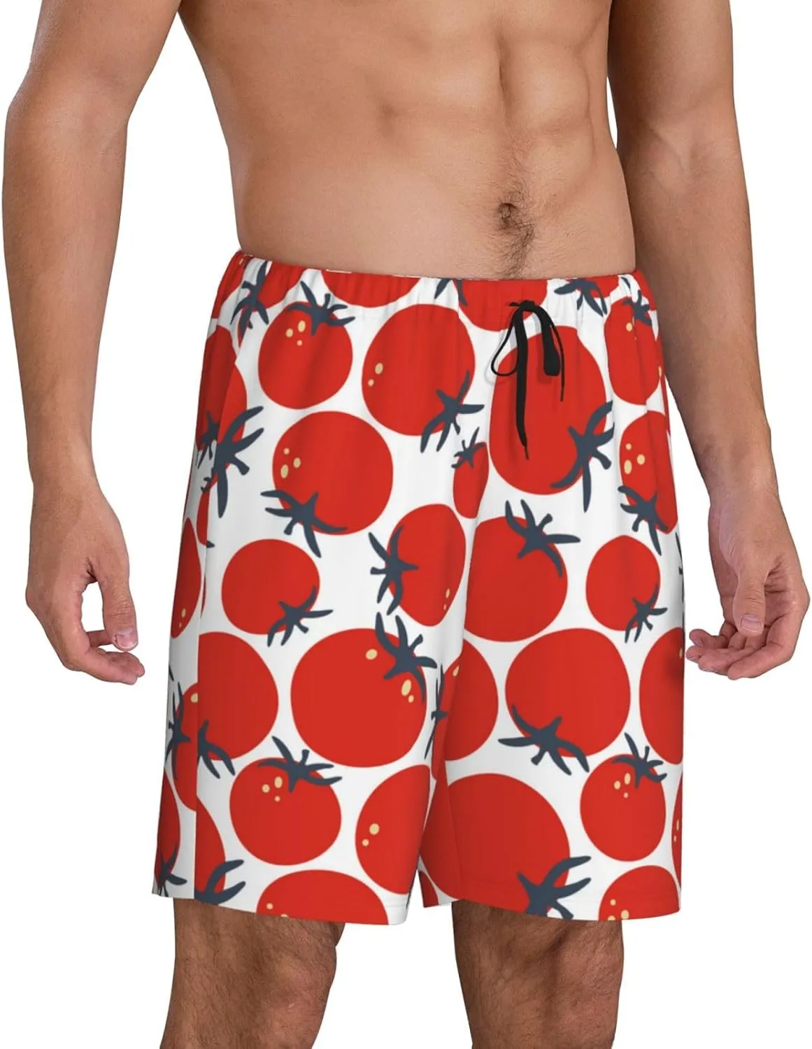 Mens Pajama Pants - Cute Tomato No.1006 Comfy Sleep Shorts Mens Pajama Shorts, Mens Lounge Shorts Pj Pants