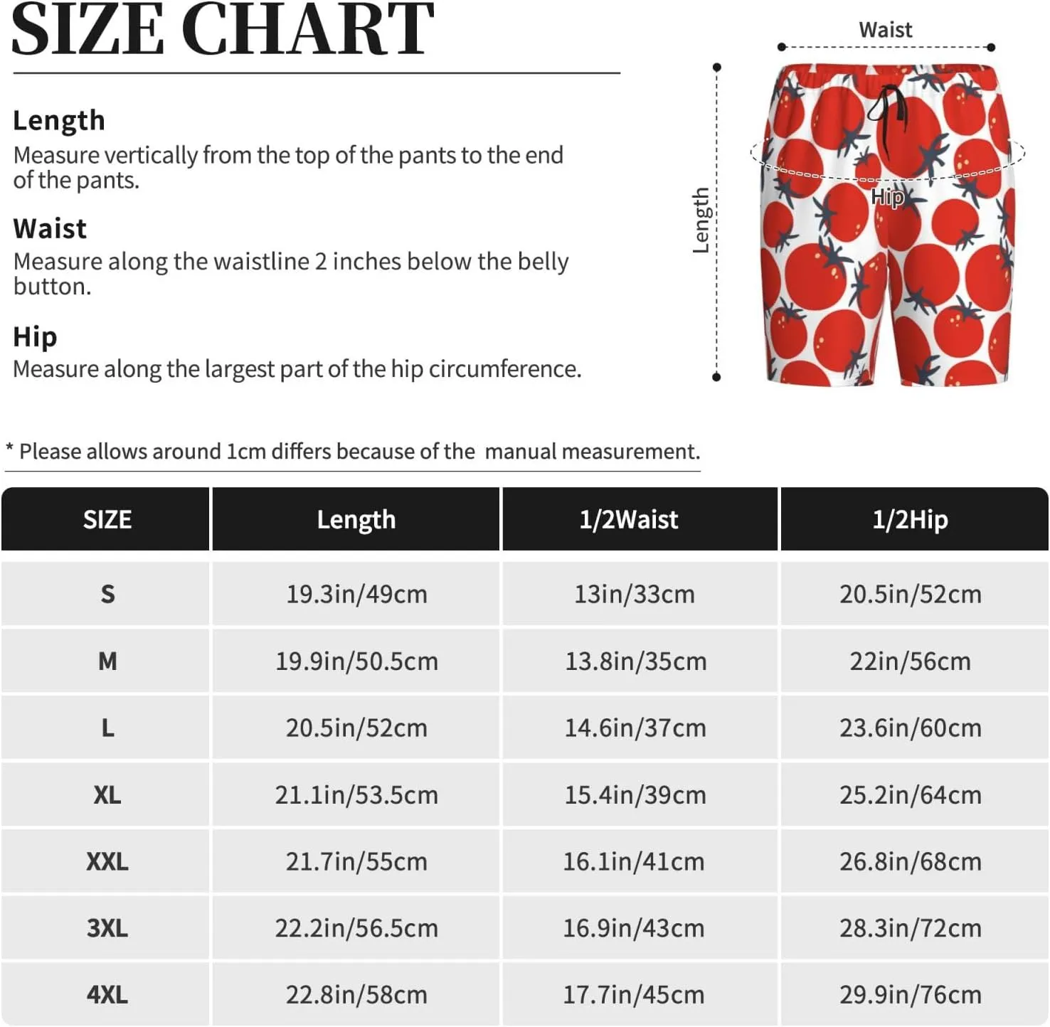 Mens Pajama Pants - Cute Tomato No.1006 Comfy Sleep Shorts Mens Pajama Shorts, Mens Lounge Shorts Pj Pants