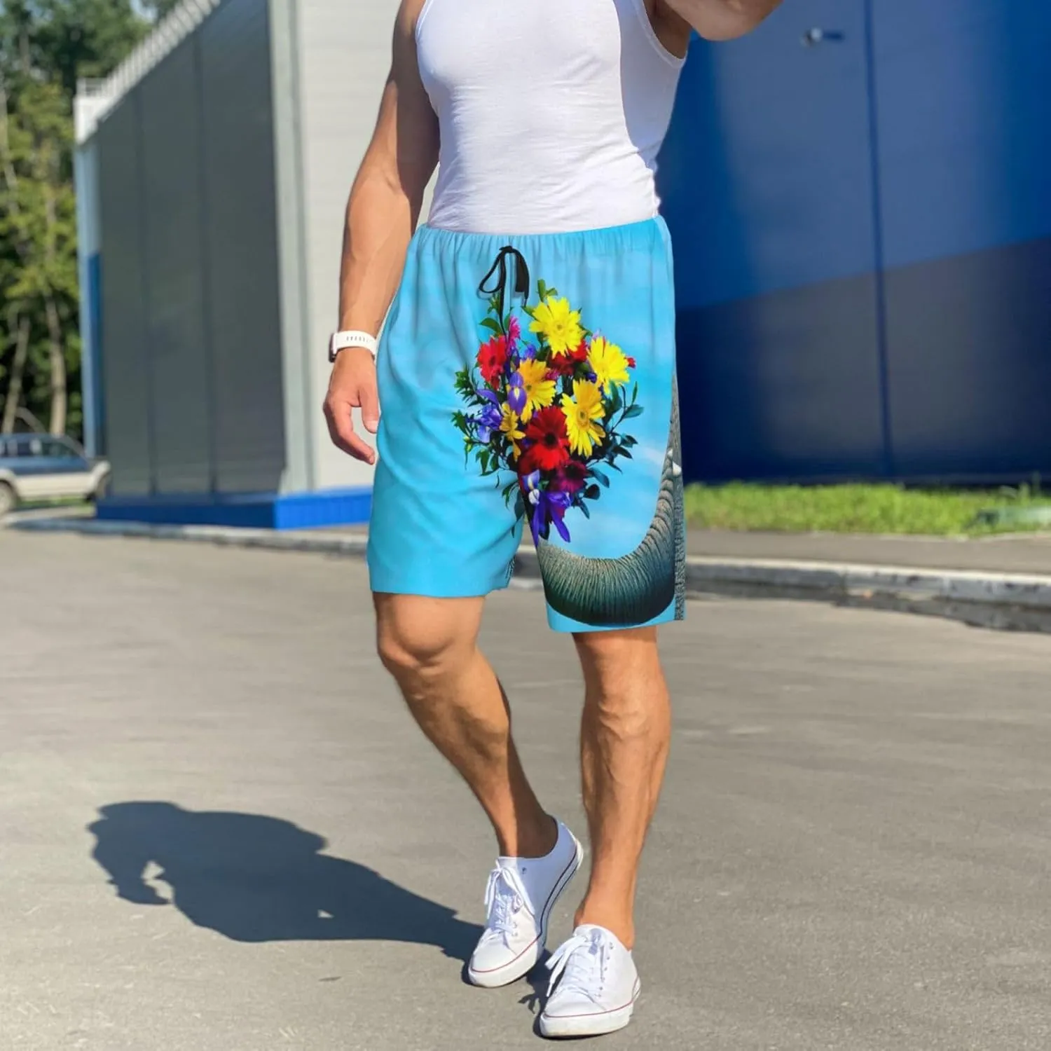 mens pajama pants - Elephant Trunk Couple Flowers Comfy Sleep Shorts Mens Pajama shorts, mens lounge shorts pj pants