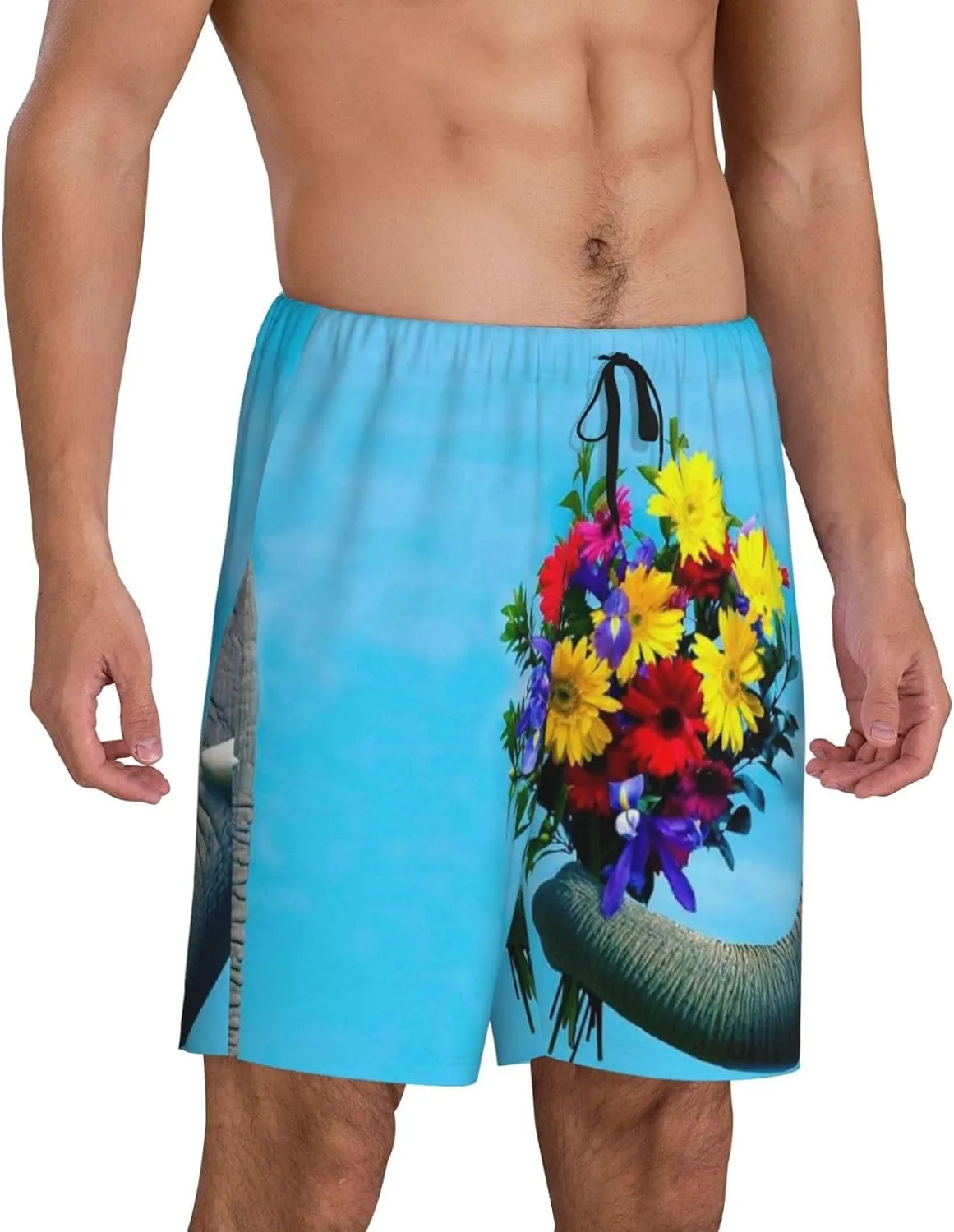 mens pajama pants - Elephant Trunk Couple Flowers Comfy Sleep Shorts Mens Pajama shorts, mens lounge shorts pj pants