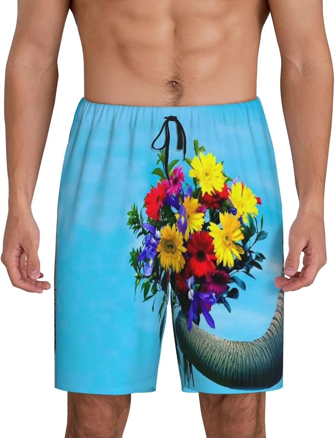 mens pajama pants - Elephant Trunk Couple Flowers Comfy Sleep Shorts Mens Pajama shorts, mens lounge shorts pj pants