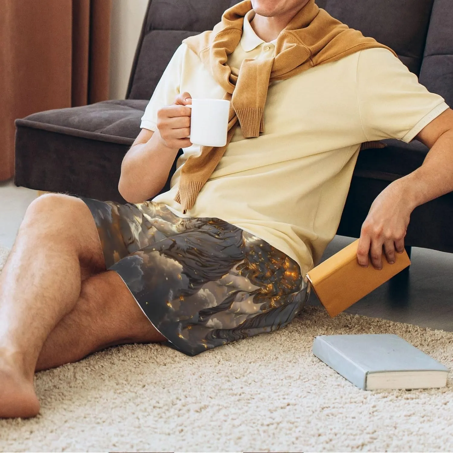 mens pajama pants - Golden White Tiger Comfy Sleep Shorts Mens Pajama shorts, mens lounge shorts pj pants