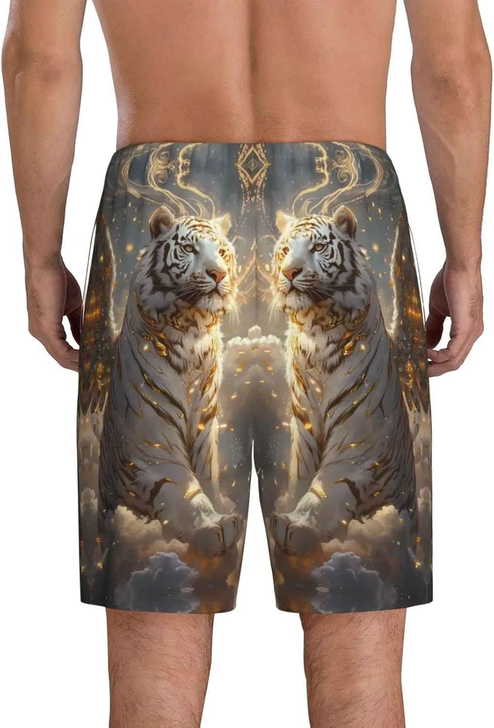 mens pajama pants - Golden White Tiger Comfy Sleep Shorts Mens Pajama shorts, mens lounge shorts pj pants
