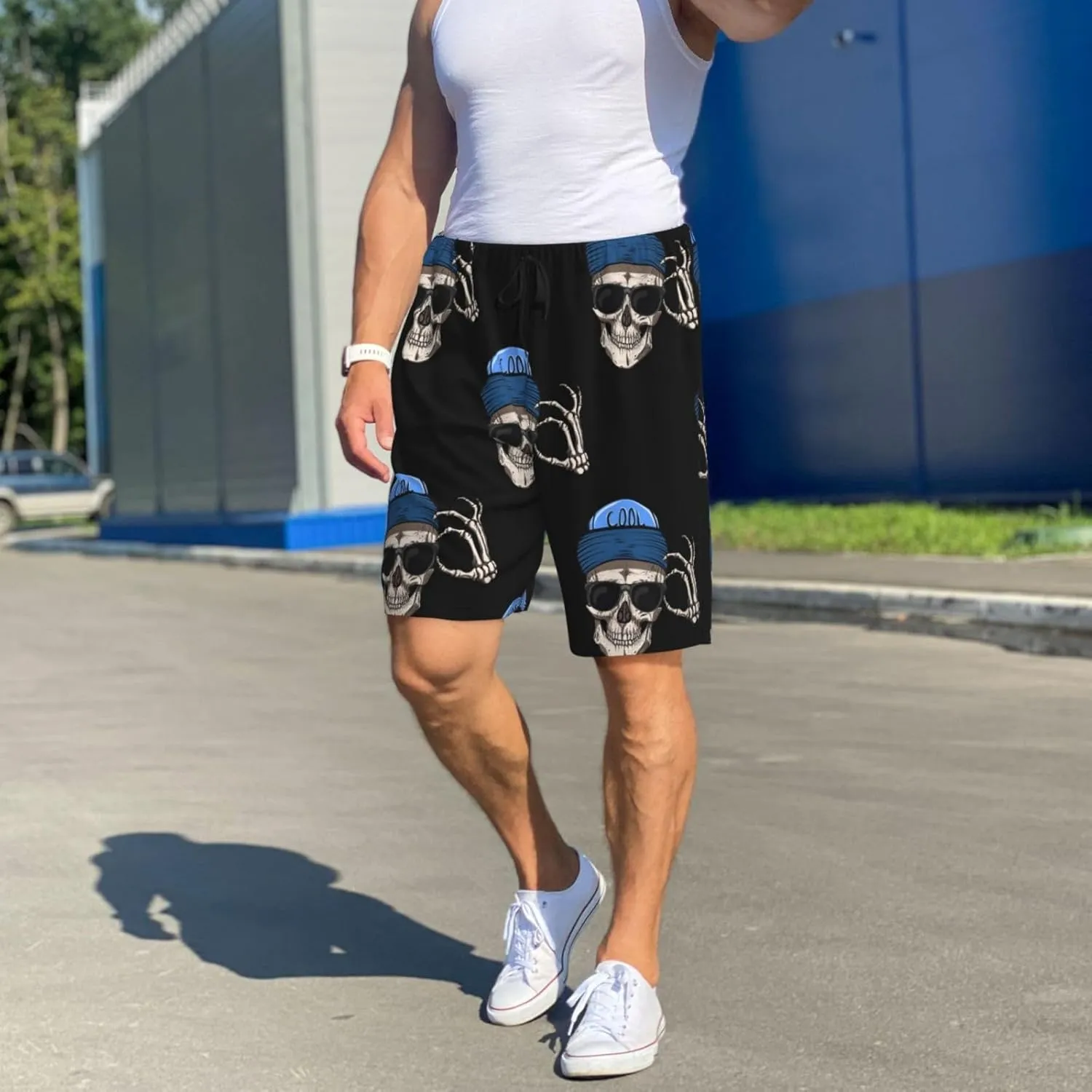 Mens Pajama Pants - halloween cool skull Sleep Shorts Mens Pajama Shorts, Comfy Pj Pants for Mens Lounge Shorts