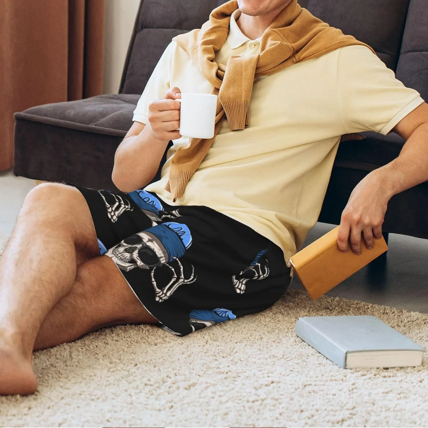 Mens Pajama Pants - halloween cool skull Sleep Shorts Mens Pajama Shorts, Comfy Pj Pants for Mens Lounge Shorts
