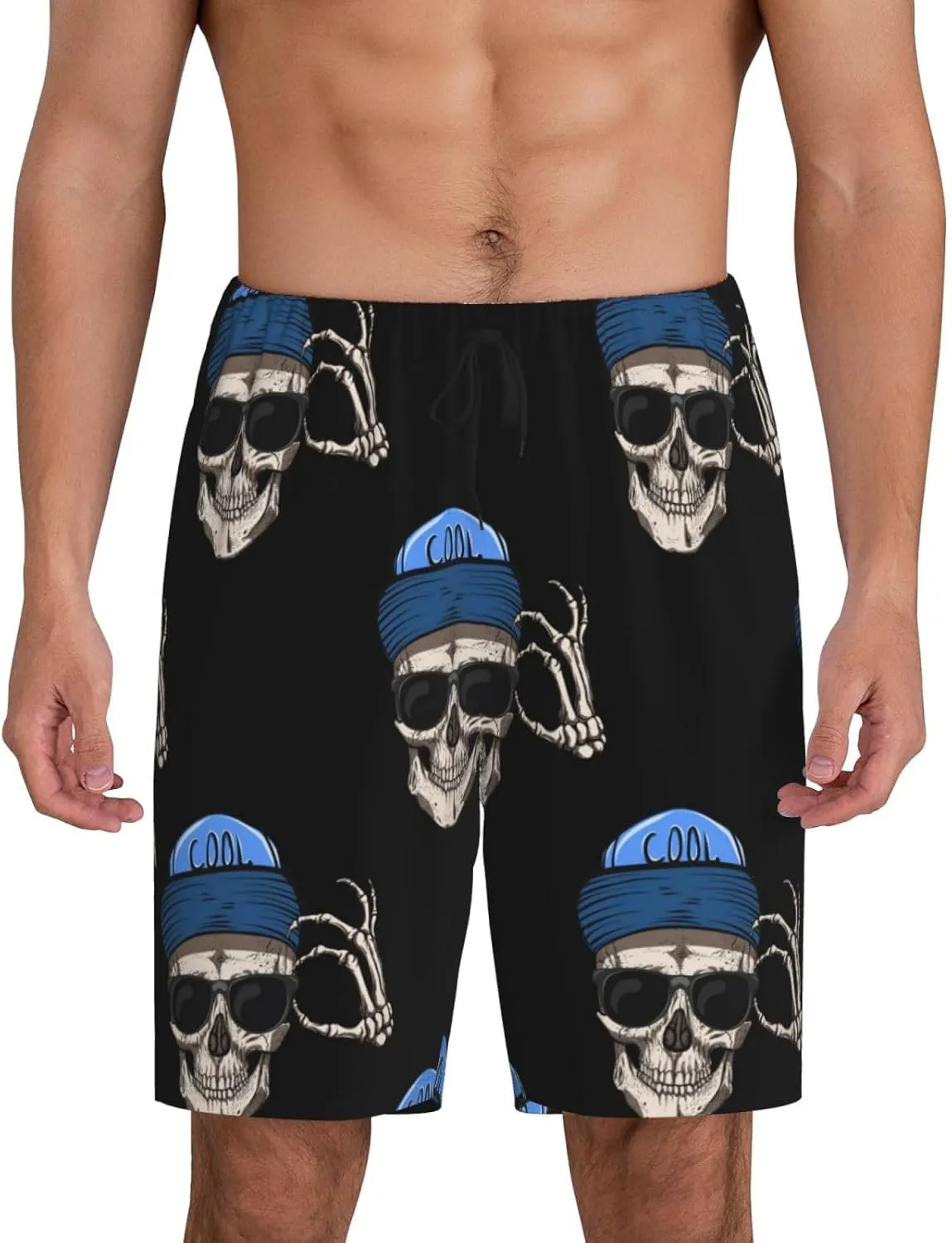 Mens Pajama Pants - halloween cool skull Sleep Shorts Mens Pajama Shorts, Comfy Pj Pants for Mens Lounge Shorts