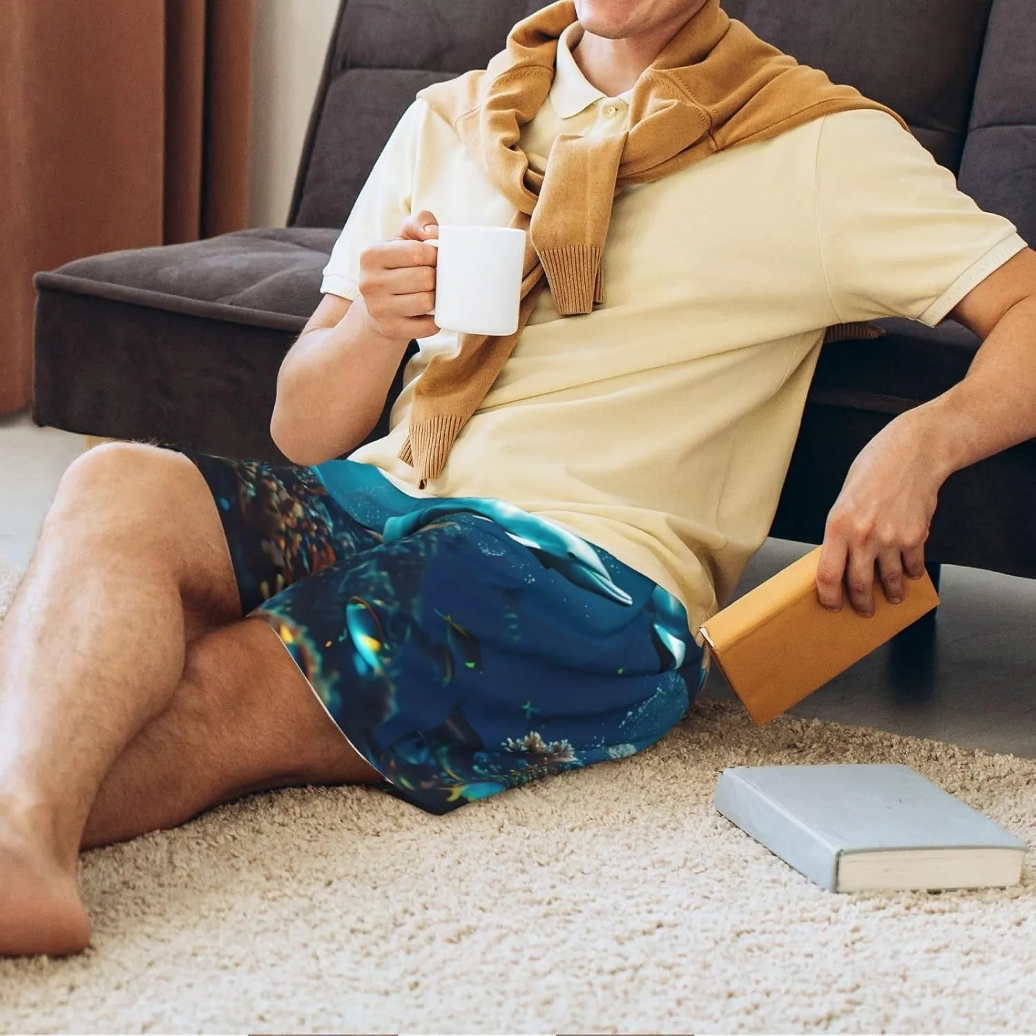 mens pajama pants - Hawaiian Ship Dolphin Comfy Sleep Shorts Mens Pajama shorts, mens lounge shorts pj pants