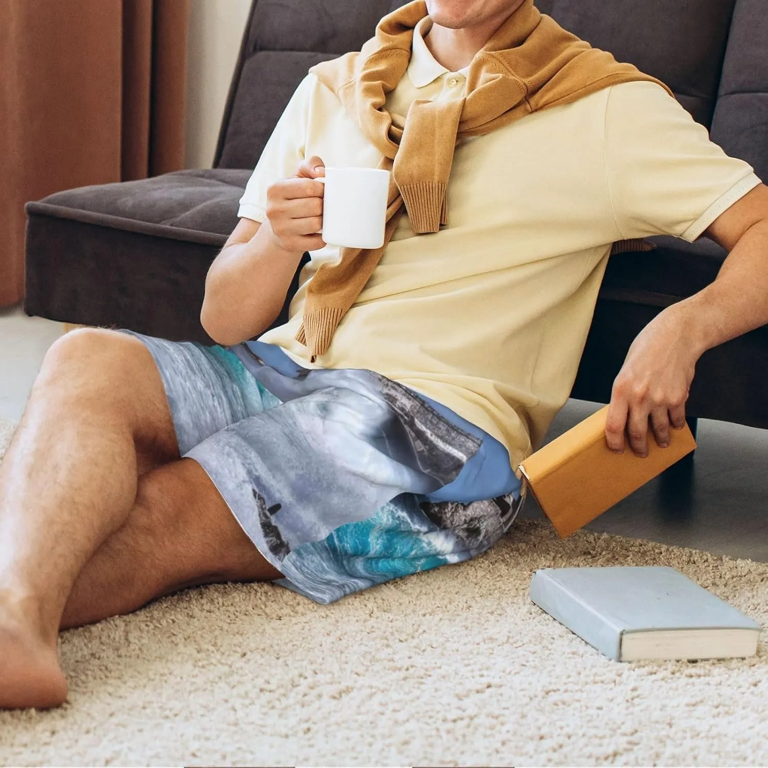 Mens Pajama Pants - Lighthouse in Havana Sleep Comfy Shorts Mens Pajama Shorts, Pj Pants for Mens Lounge Shorts
