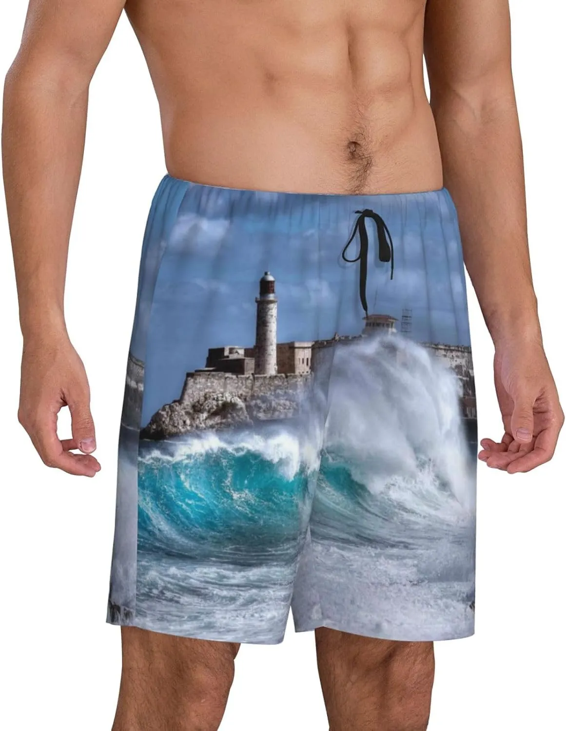 Mens Pajama Pants - Lighthouse in Havana Sleep Comfy Shorts Mens Pajama Shorts, Pj Pants for Mens Lounge Shorts