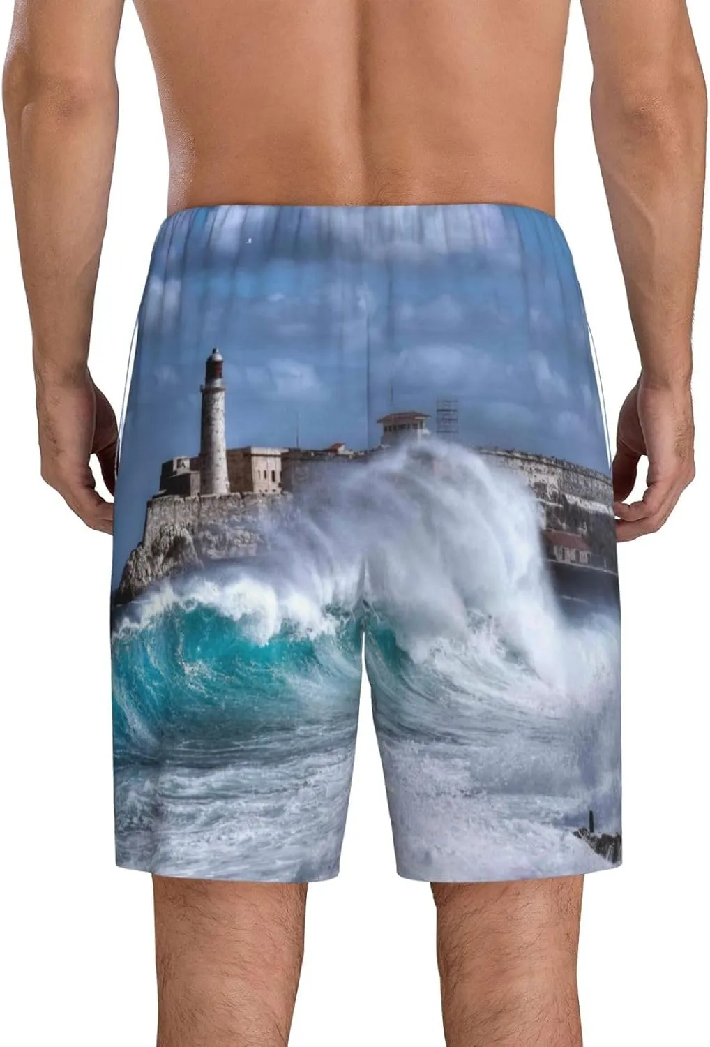 Mens Pajama Pants - Lighthouse in Havana Sleep Comfy Shorts Mens Pajama Shorts, Pj Pants for Mens Lounge Shorts