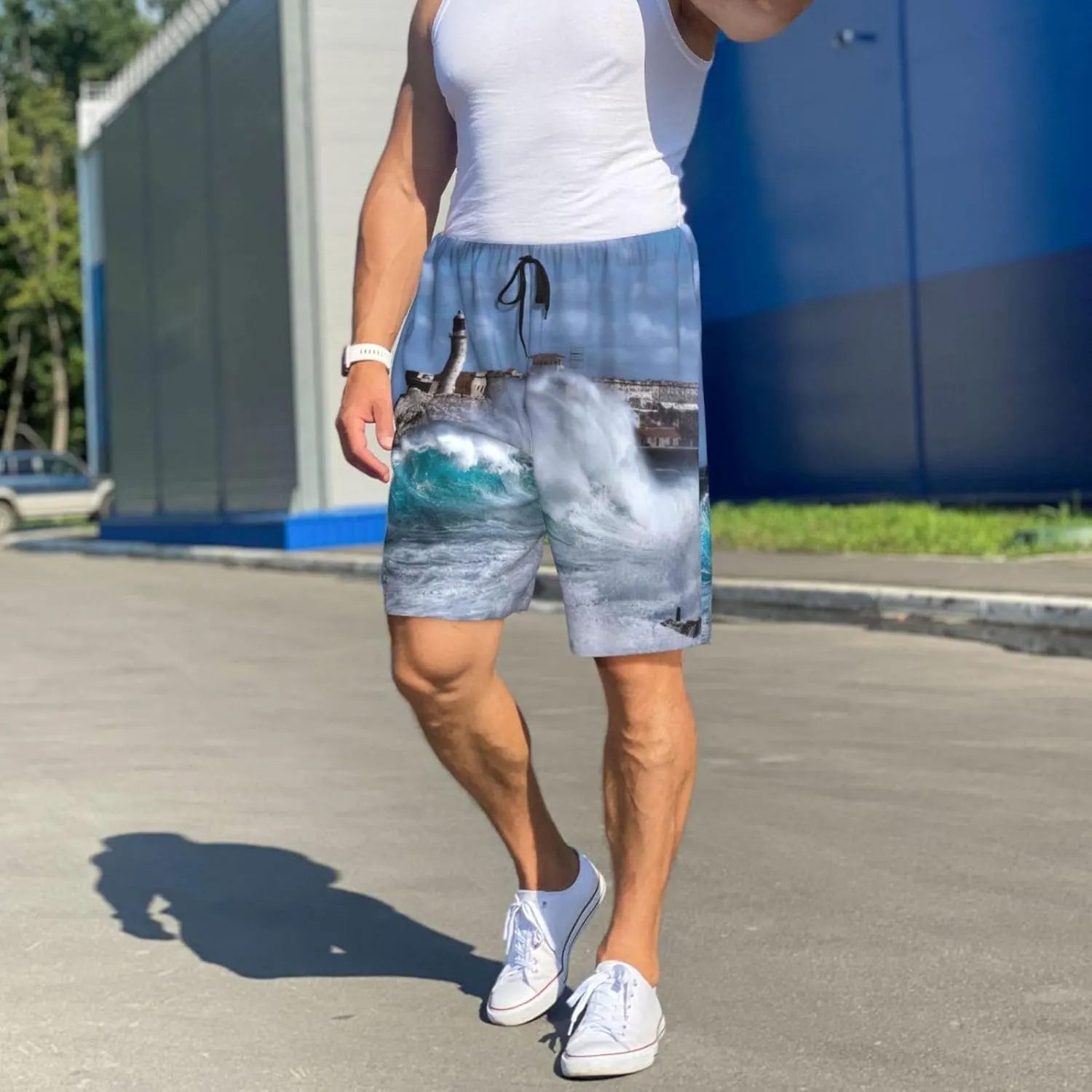 Mens Pajama Pants - Lighthouse in Havana Sleep Comfy Shorts Mens Pajama Shorts, Pj Pants for Mens Lounge Shorts