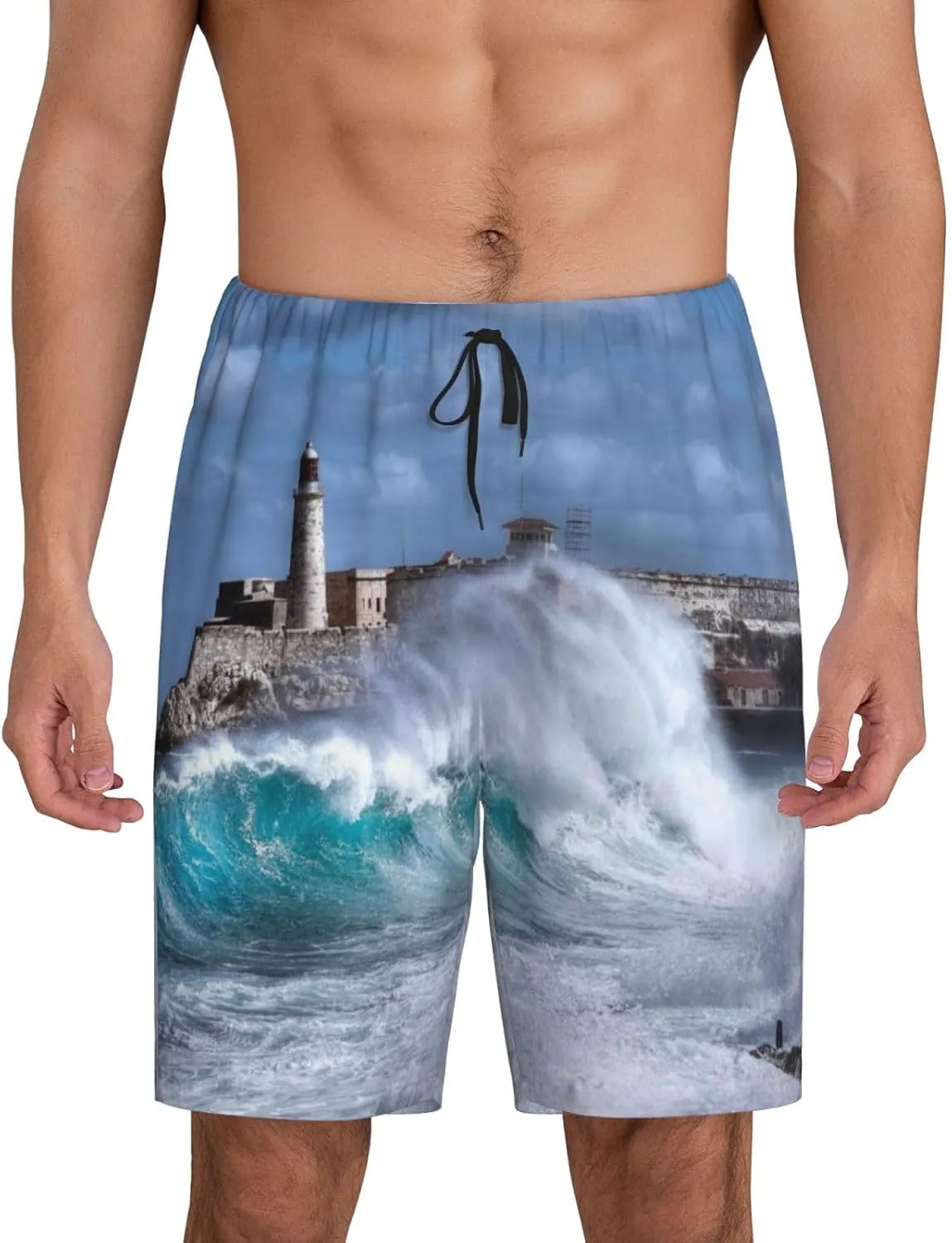 Mens Pajama Pants - Lighthouse in Havana Sleep Comfy Shorts Mens Pajama Shorts, Pj Pants for Mens Lounge Shorts