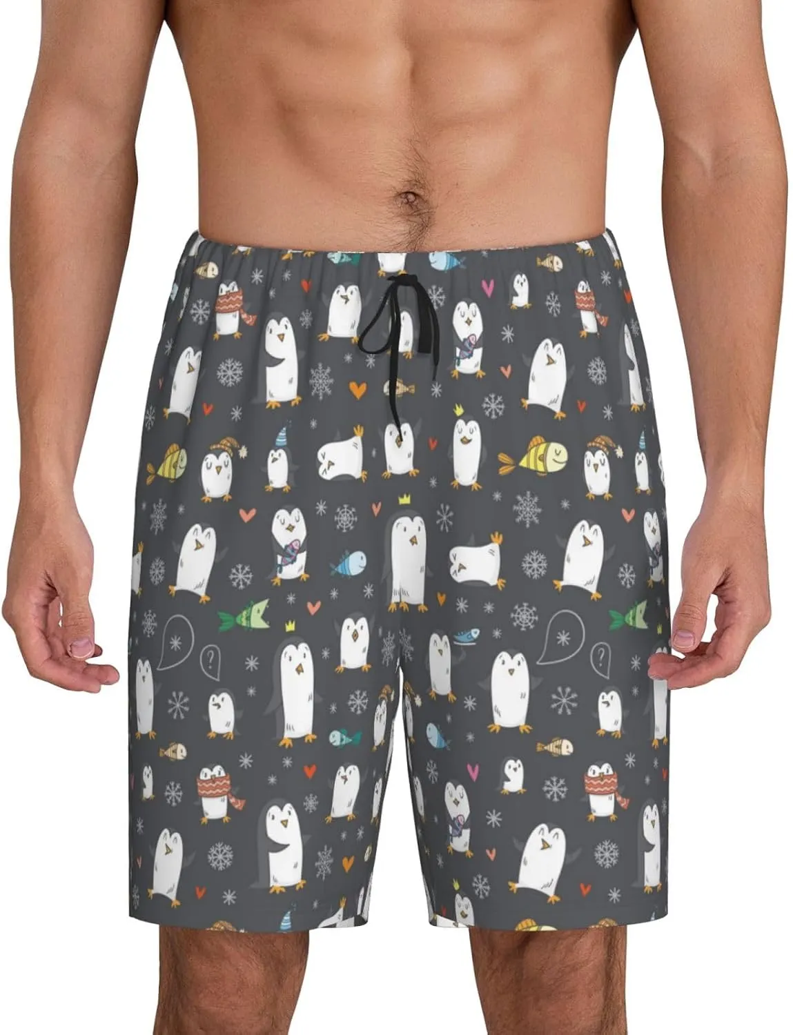 Mens Pajama Pants - Lovely penguin Sleep Shorts Mens Pajama Shorts, Comfy Pj Pants for Mens Lounge Shorts