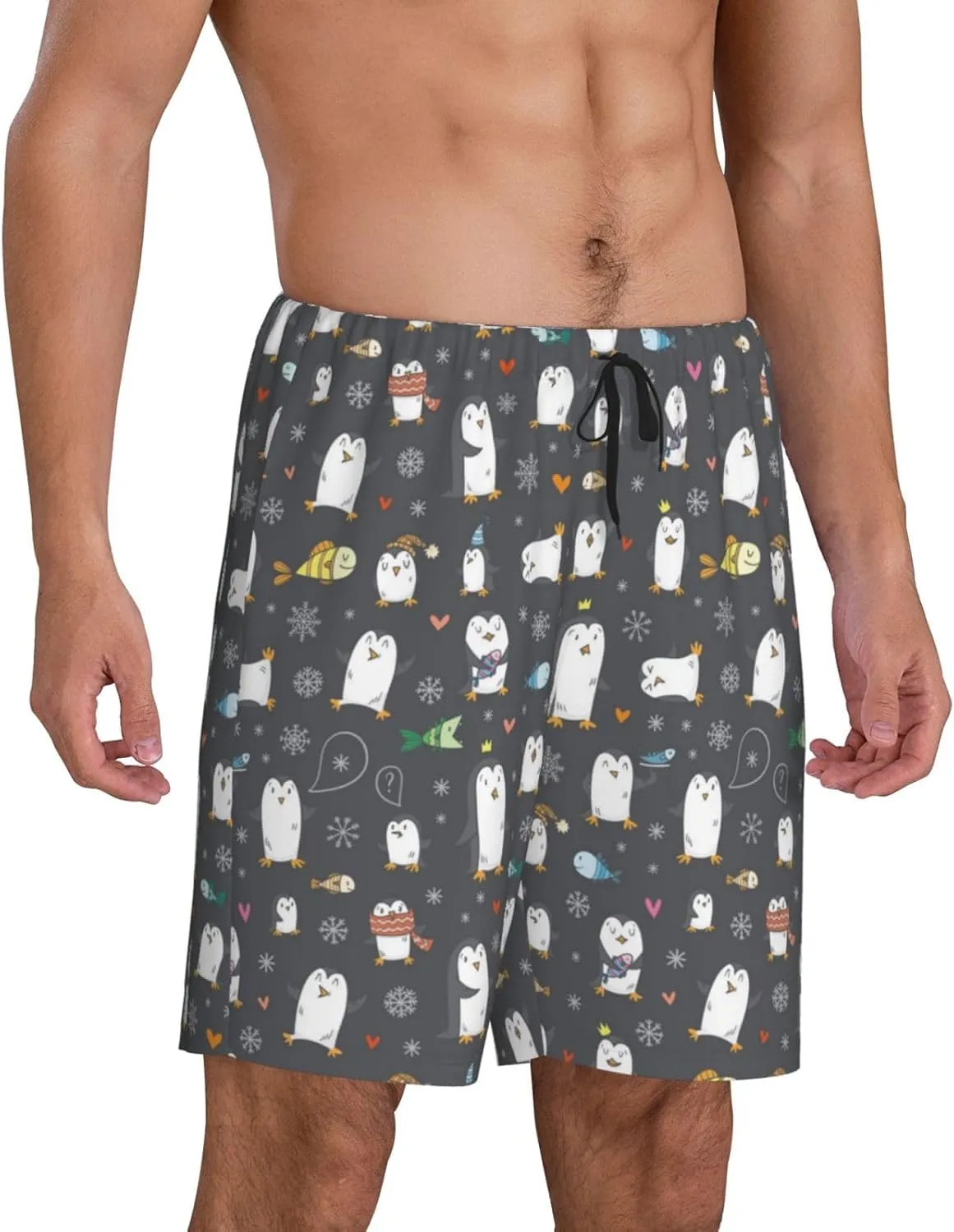 Mens Pajama Pants - Lovely penguin Sleep Shorts Mens Pajama Shorts, Comfy Pj Pants for Mens Lounge Shorts