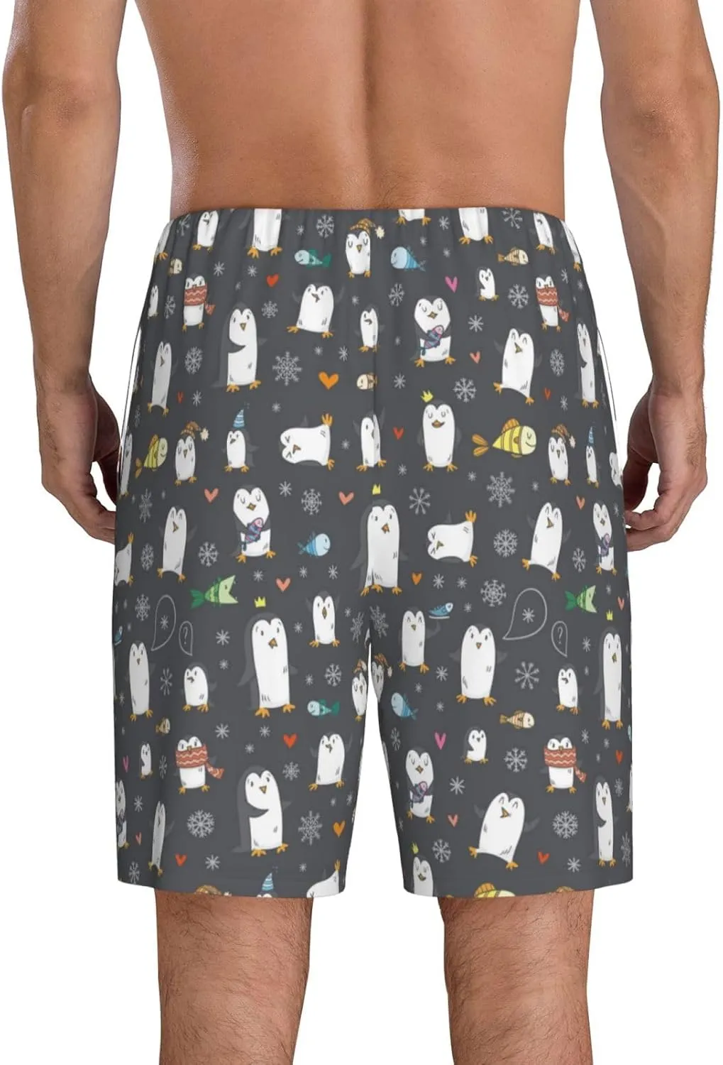 Mens Pajama Pants - Lovely penguin Sleep Shorts Mens Pajama Shorts, Comfy Pj Pants for Mens Lounge Shorts
