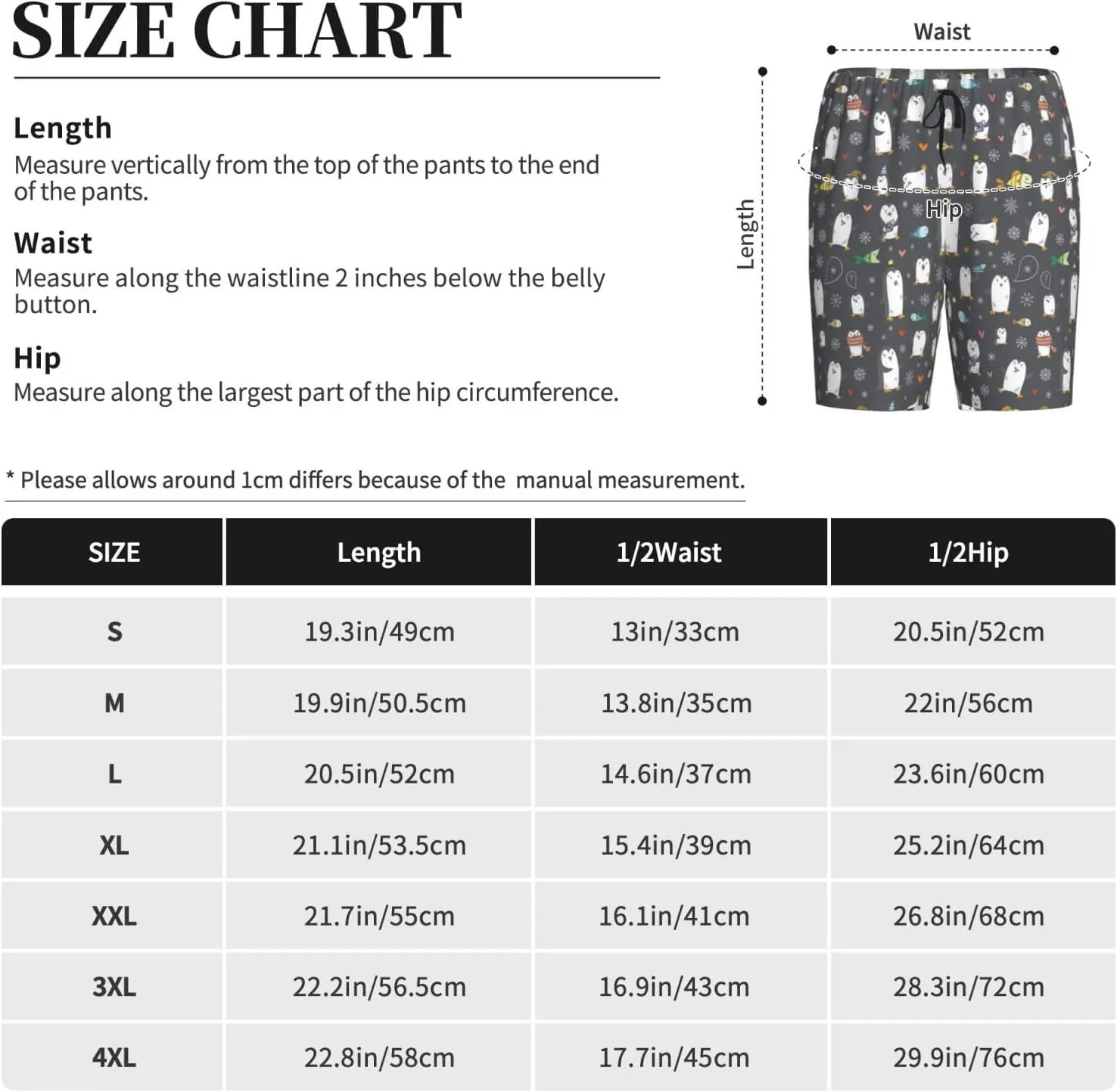 Mens Pajama Pants - Lovely penguin Sleep Shorts Mens Pajama Shorts, Comfy Pj Pants for Mens Lounge Shorts