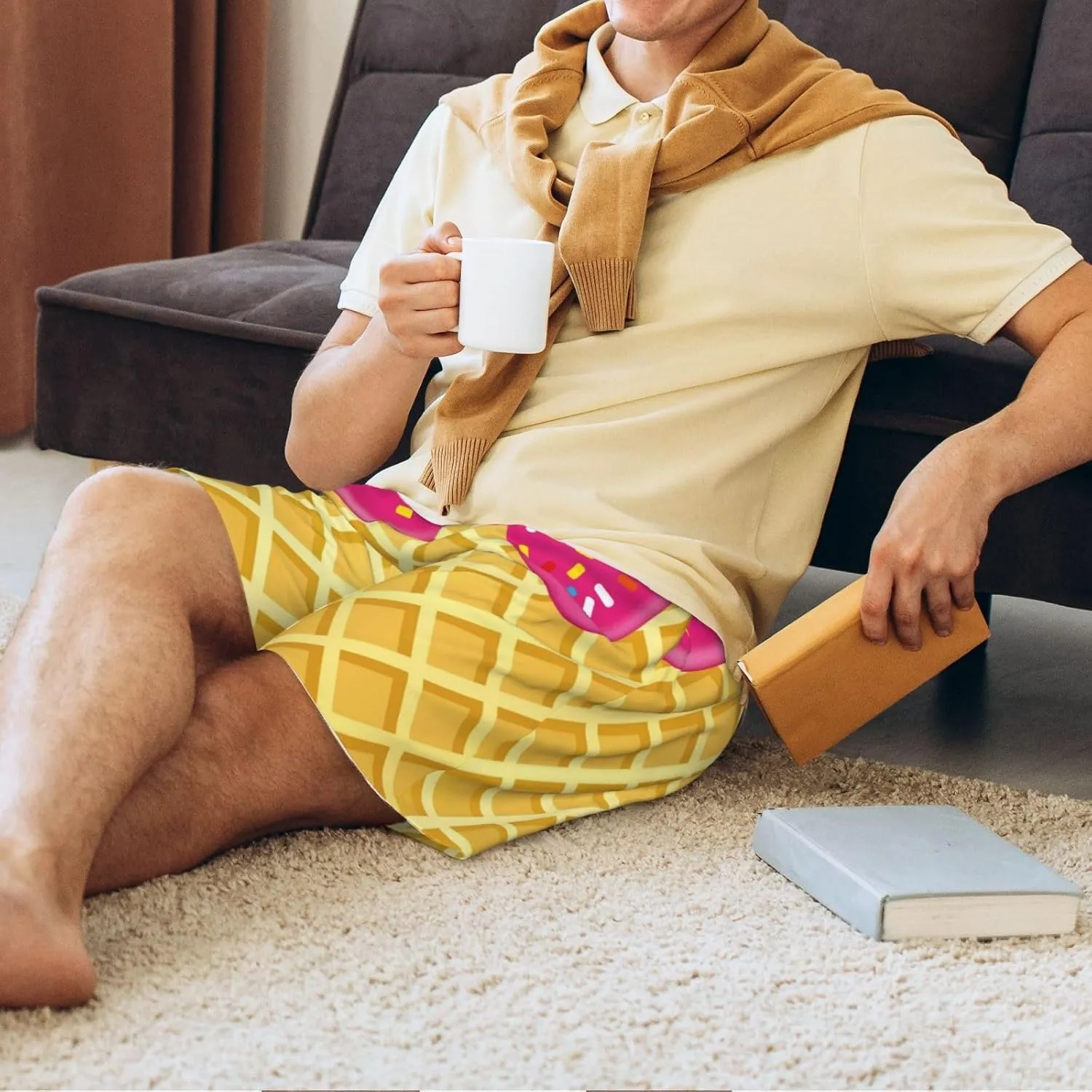 mens pajama pants - Red Ice Cream Comfy Sleep Shorts Mens Pajama shorts, mens lounge shorts pj pants