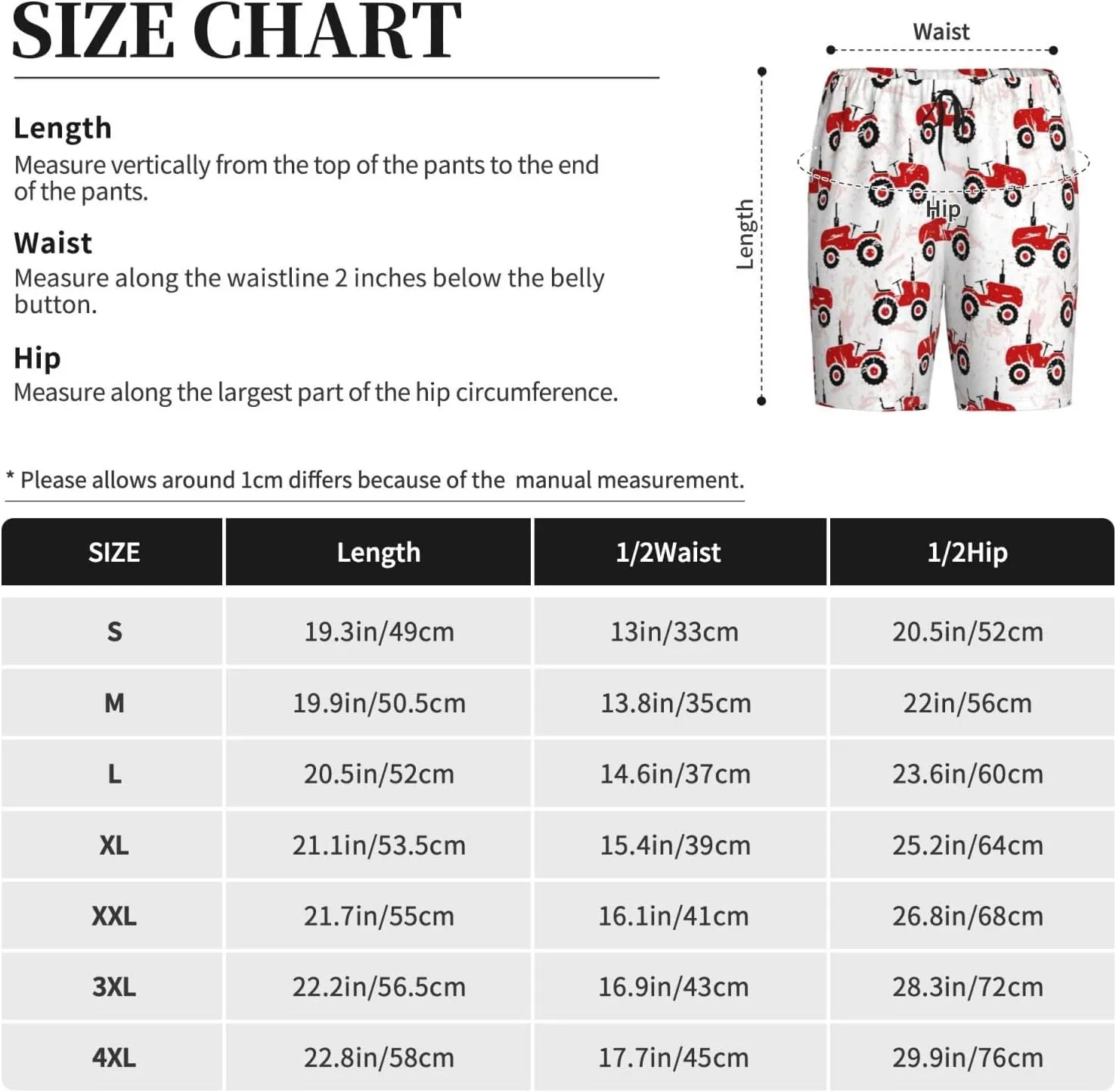 Mens Pajama Pants - Red Wheeled Tractors Sleep Shorts Mens Pajama Shorts, Comfy Pj Pants for Mens Lounge Shorts