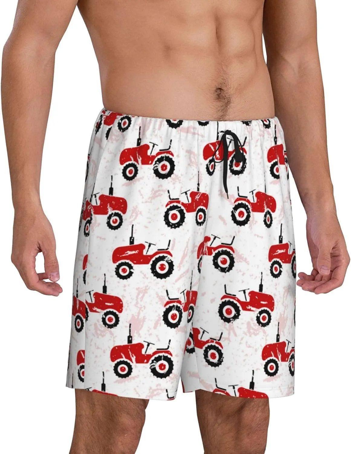 Mens Pajama Pants - Red Wheeled Tractors Sleep Shorts Mens Pajama Shorts, Comfy Pj Pants for Mens Lounge Shorts