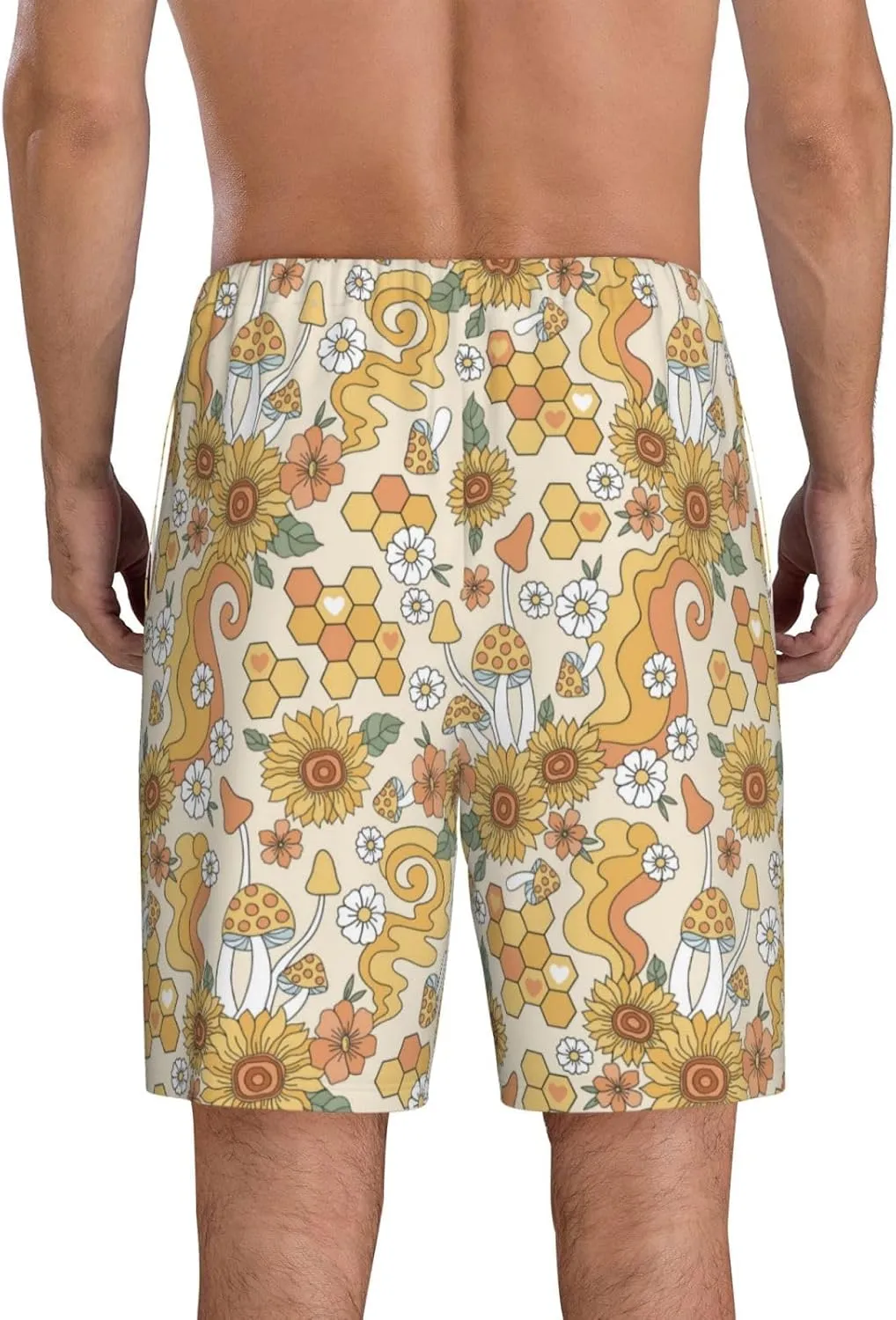 Mens Pajama Pants - Retro 70s 60s Flower Comfy Sleep Shorts Mens Pajama Shorts, Mens Lounge Shorts Pj Pants