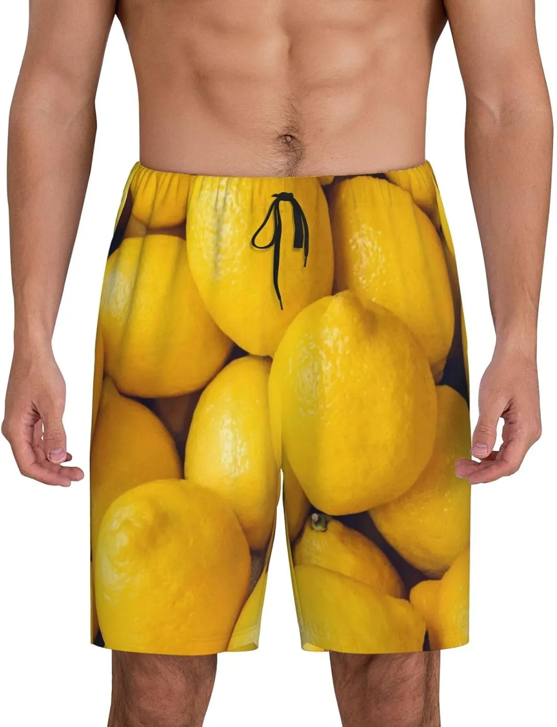 Mens Pajama Pants - Ripe Yellow Lemon Sleep Comfy Shorts Mens Pajama Shorts, Pj Pants for Mens Lounge Shorts