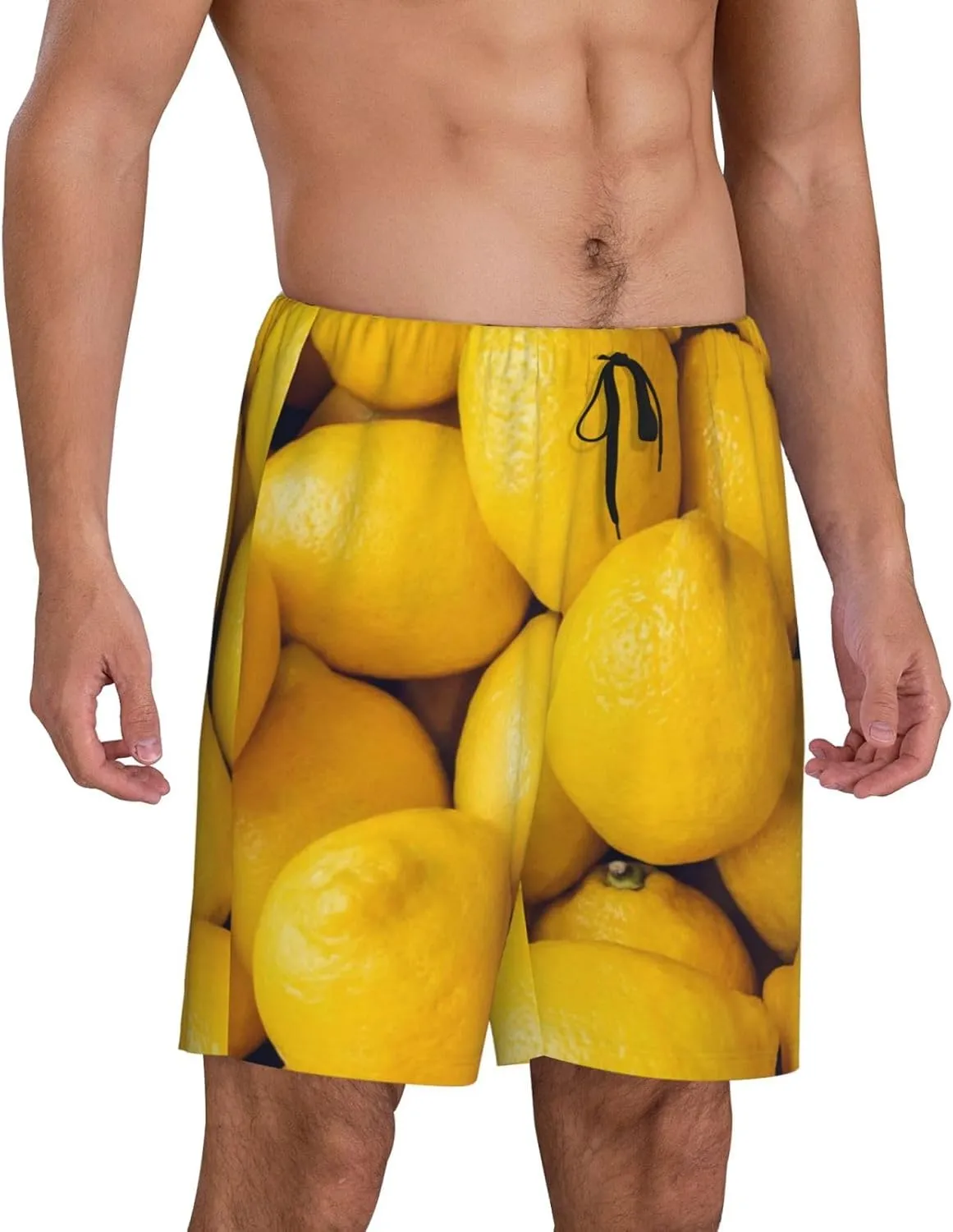 Mens Pajama Pants - Ripe Yellow Lemon Sleep Comfy Shorts Mens Pajama Shorts, Pj Pants for Mens Lounge Shorts