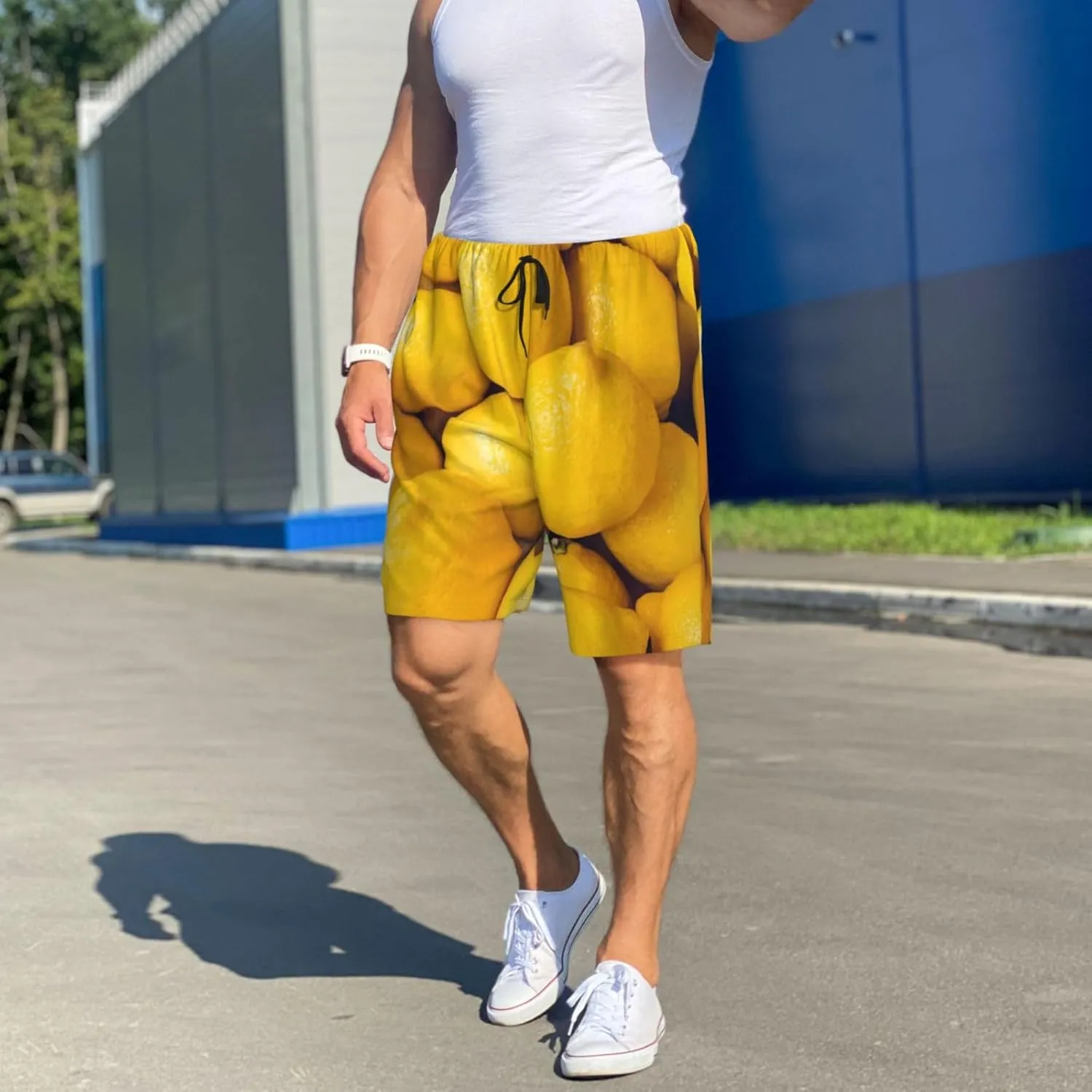 Mens Pajama Pants - Ripe Yellow Lemon Sleep Comfy Shorts Mens Pajama Shorts, Pj Pants for Mens Lounge Shorts