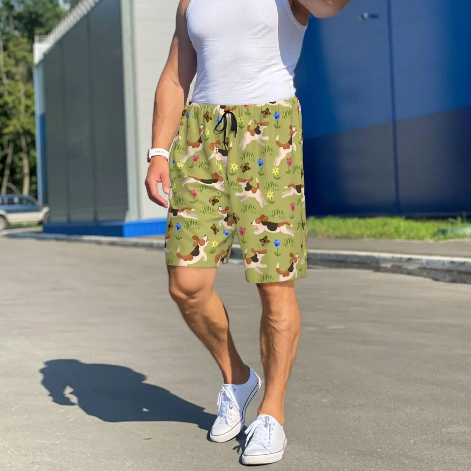 Mens Pajama Pants - Running Beagle Sleep Shorts Mens Pajama Shorts, Comfy Pj Pants for Mens Lounge Shorts