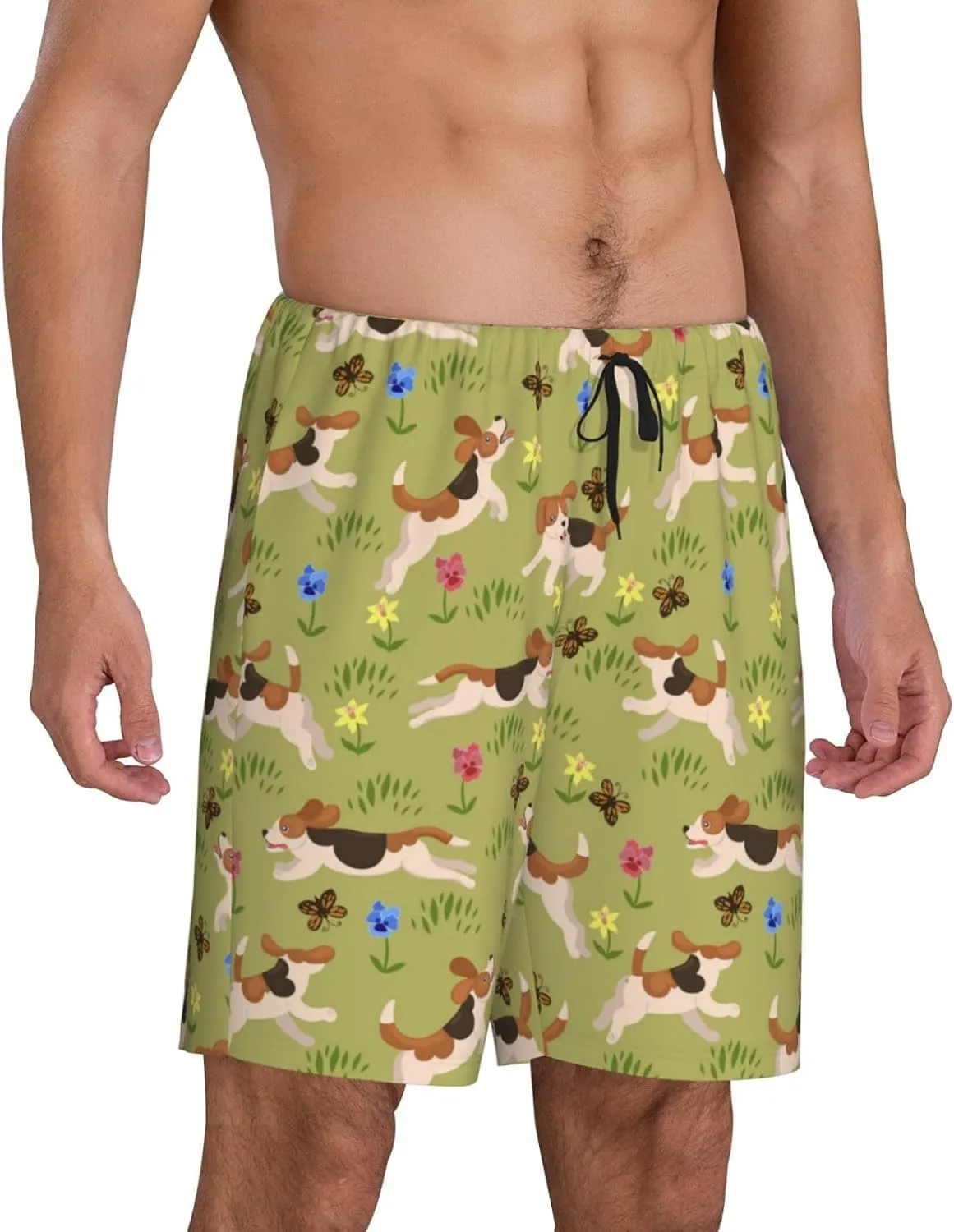 Mens Pajama Pants - Running Beagle Sleep Shorts Mens Pajama Shorts, Comfy Pj Pants for Mens Lounge Shorts