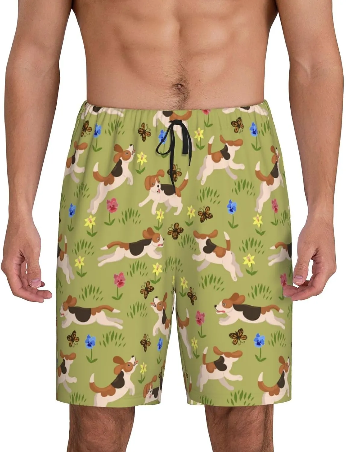Mens Pajama Pants - Running Beagle Sleep Shorts Mens Pajama Shorts, Comfy Pj Pants for Mens Lounge Shorts