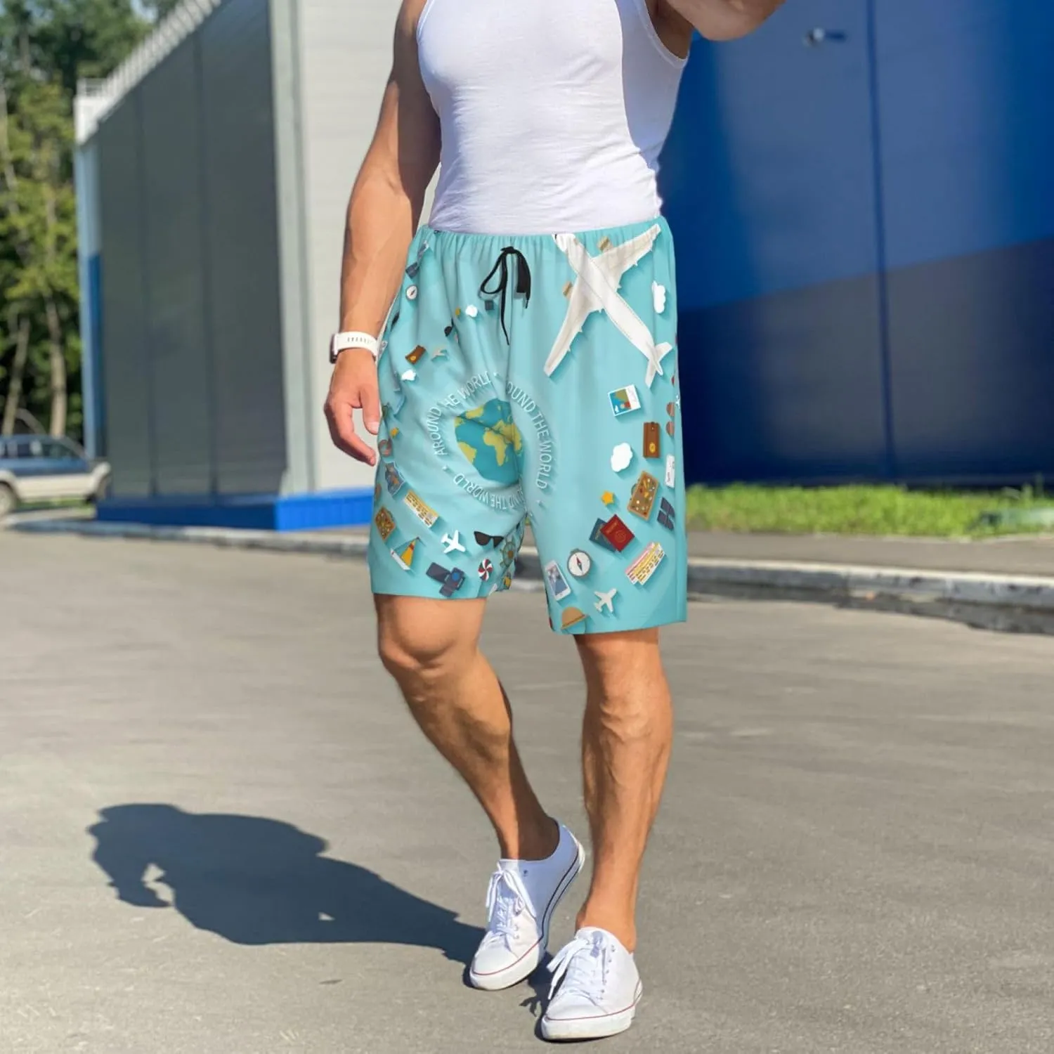 Mens Pajama Pants - Travelling on Airplane Sleep Comfy Shorts Mens Pajama Shorts, Pj Pants for Mens Lounge Shorts