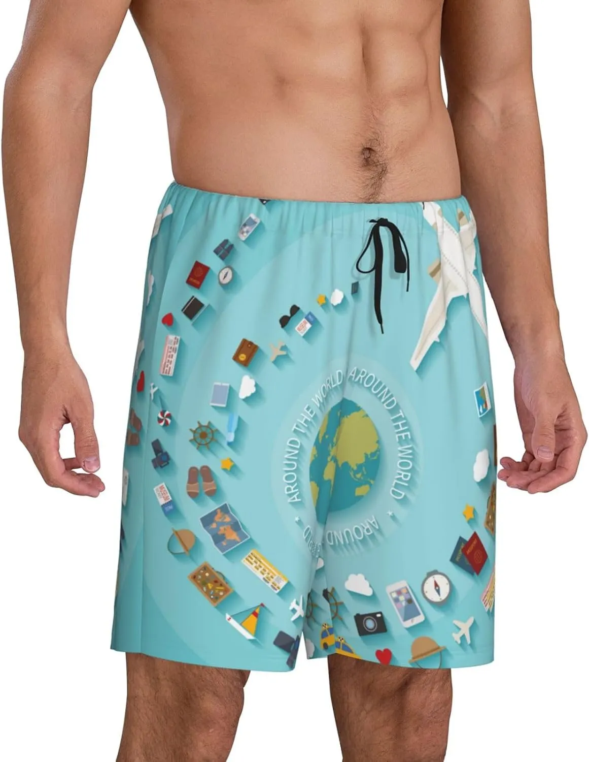Mens Pajama Pants - Travelling on Airplane Sleep Comfy Shorts Mens Pajama Shorts, Pj Pants for Mens Lounge Shorts