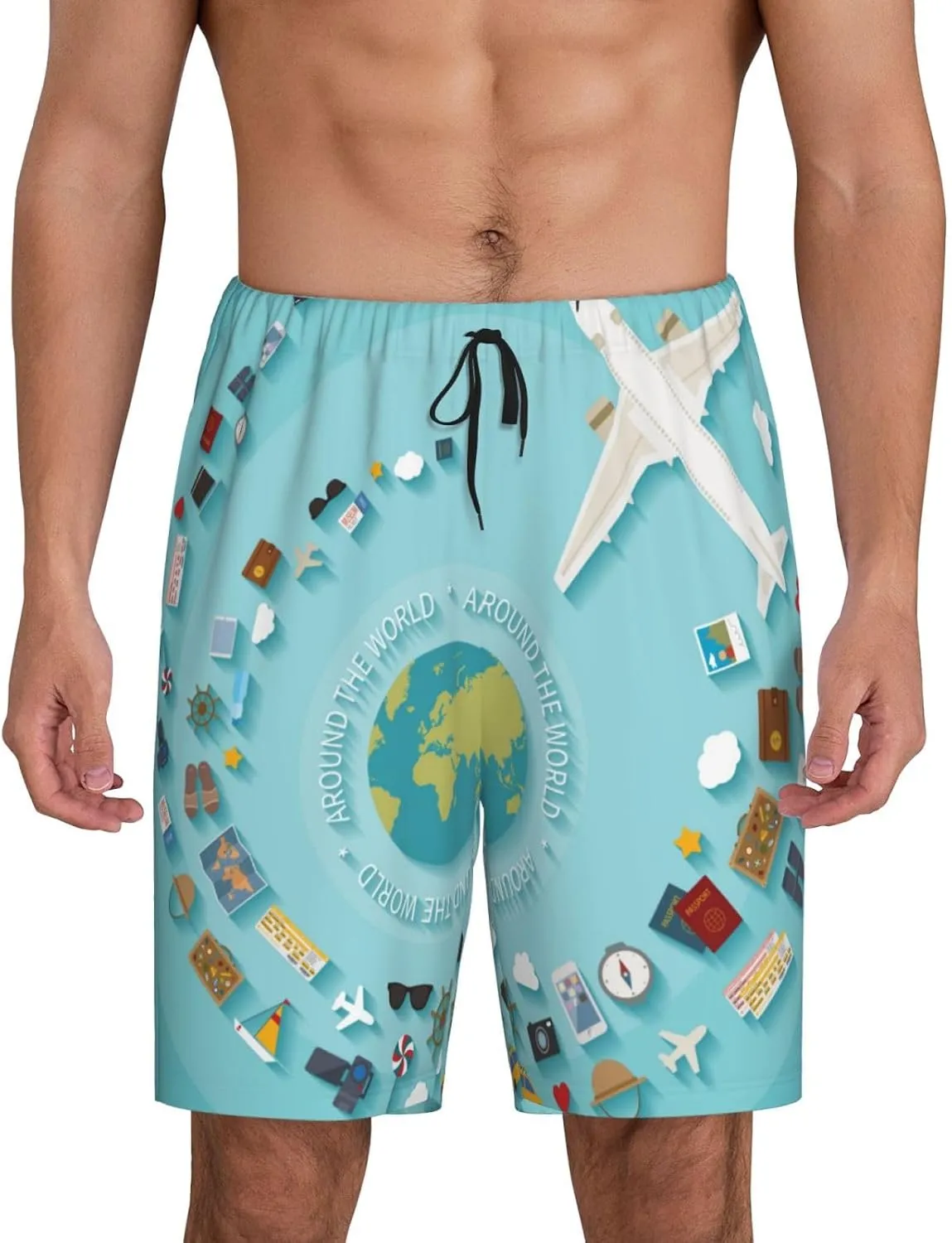 Mens Pajama Pants - Travelling on Airplane Sleep Comfy Shorts Mens Pajama Shorts, Pj Pants for Mens Lounge Shorts