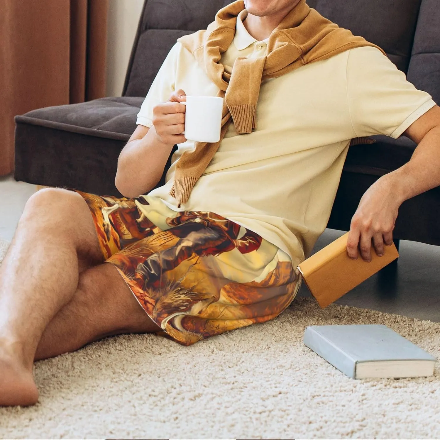 Mens Pajama Pants - Western Cowboy Kangaroo Sleep Comfy Shorts Mens Pajama Shorts, Pj Pants for Mens Lounge Shorts