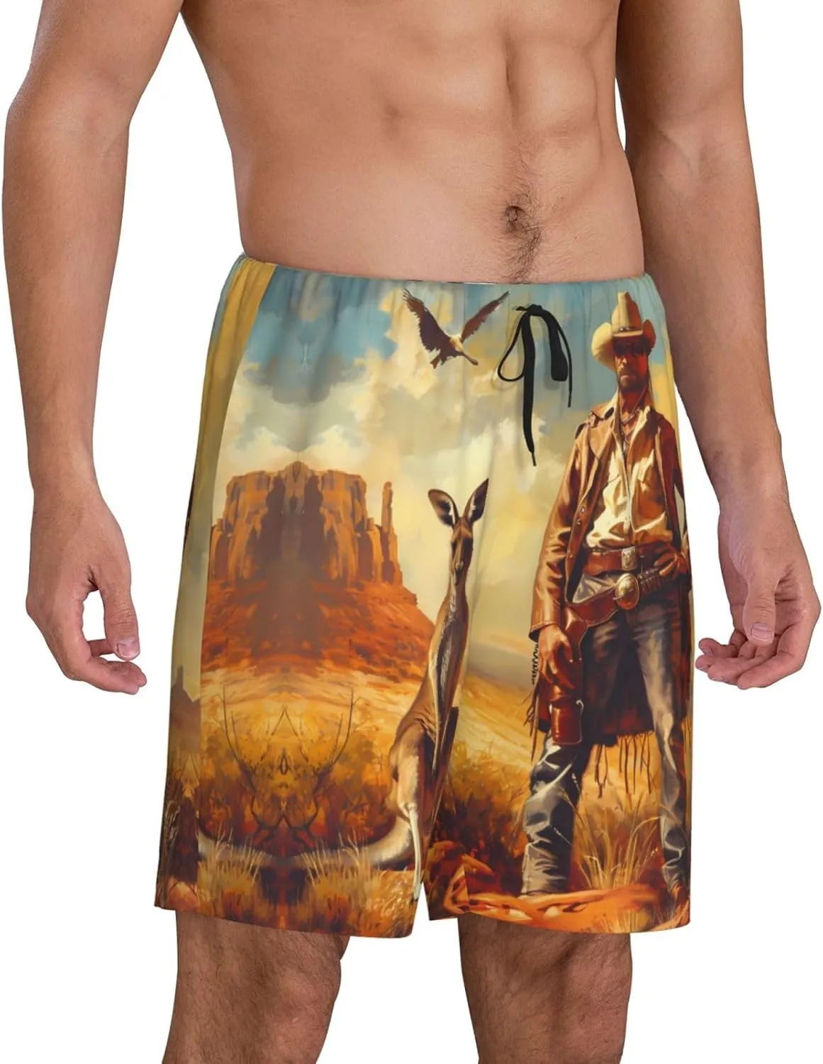 Mens Pajama Pants - Western Cowboy Kangaroo Sleep Comfy Shorts Mens Pajama Shorts, Pj Pants for Mens Lounge Shorts