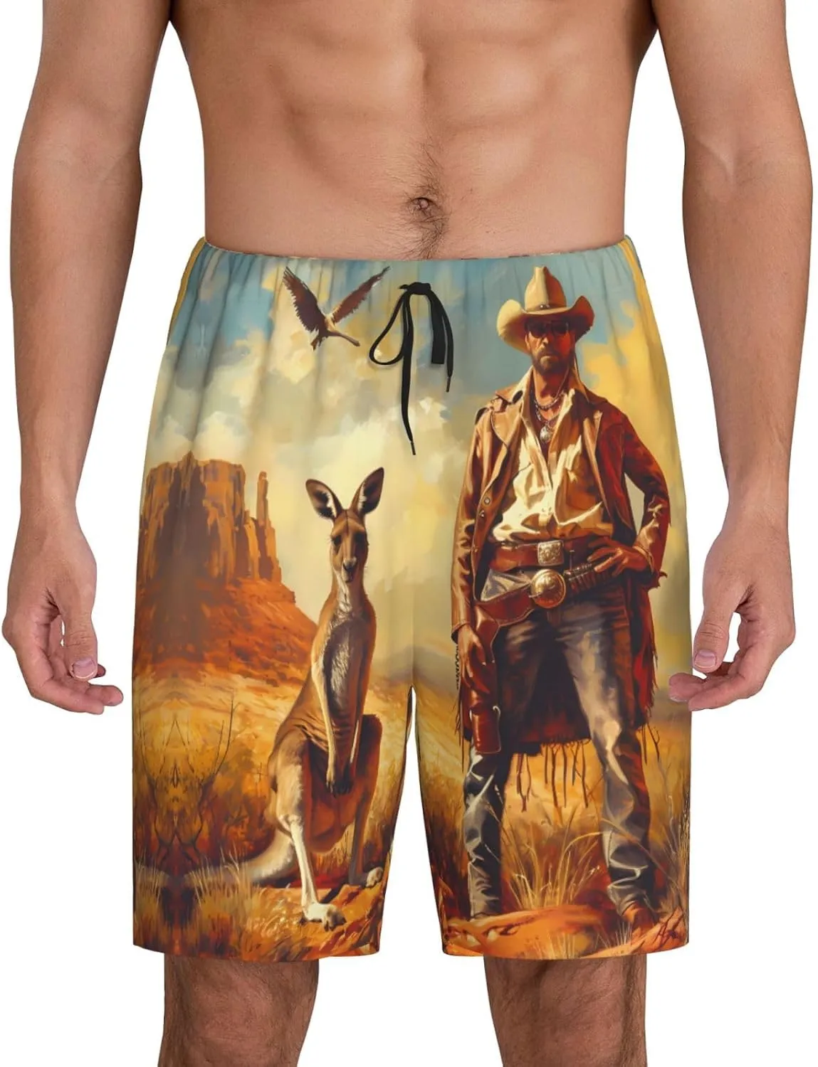 Mens Pajama Pants - Western Cowboy Kangaroo Sleep Comfy Shorts Mens Pajama Shorts, Pj Pants for Mens Lounge Shorts