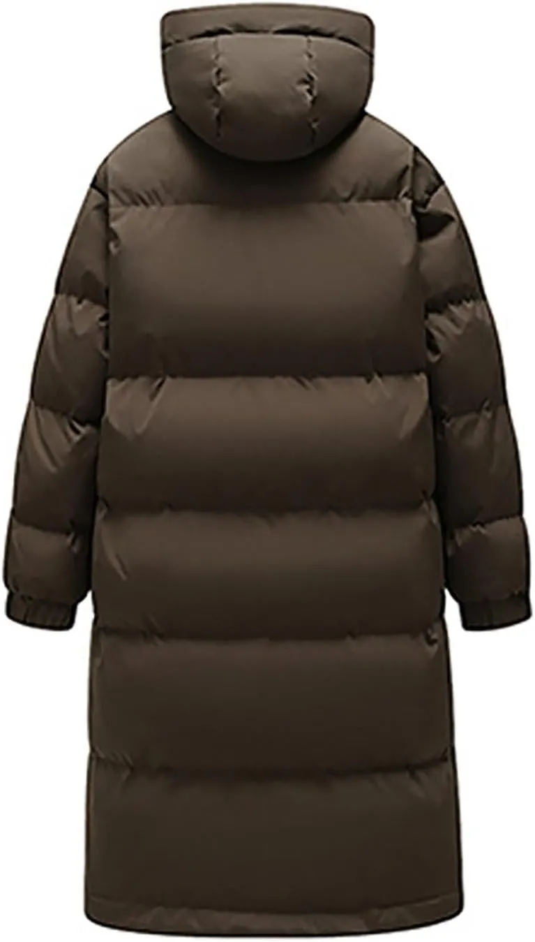 Mens Puffer Jacket Long Winter Coat Hooded Down Jacket Warm Parka Jacket Quilted Insulated Jacket Windproof Coat