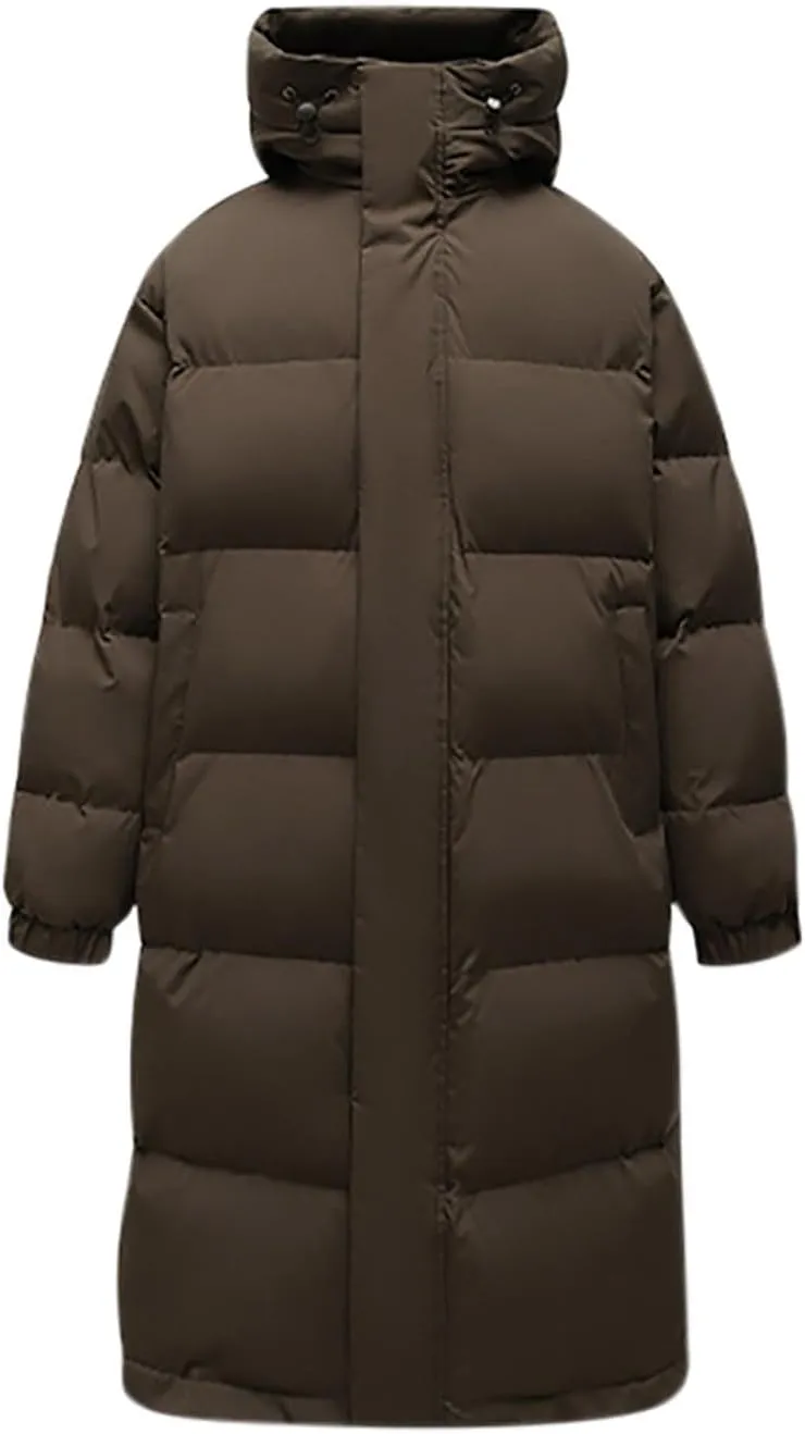 Mens Puffer Jacket Long Winter Coat Hooded Down Jacket Warm Parka Jacket Quilted Insulated Jacket Windproof Coat