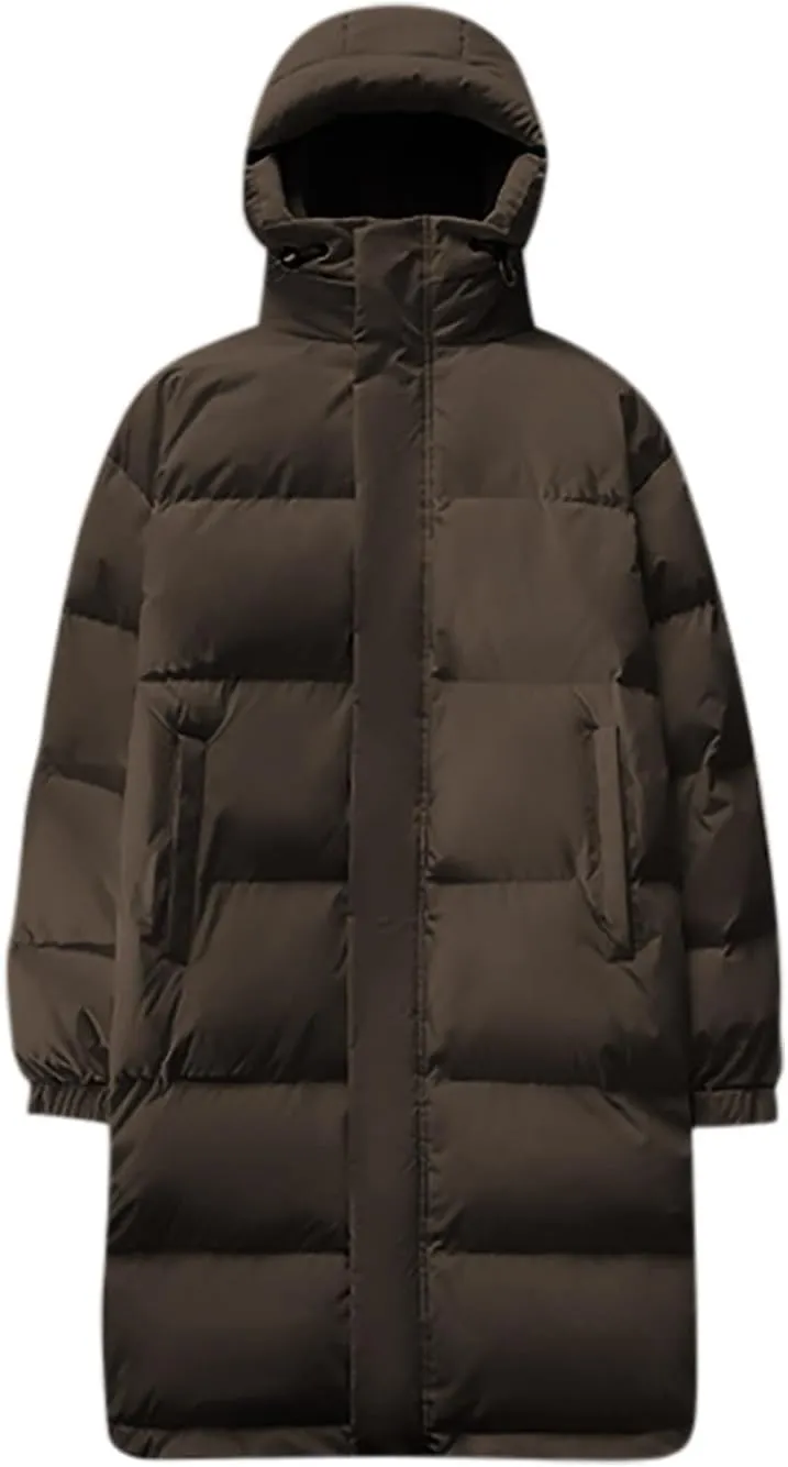 Mens Puffer Jacket Long Winter Coat Hooded Down Jacket Warm Parka Jacket Quilted Insulated Jacket Windproof Coat