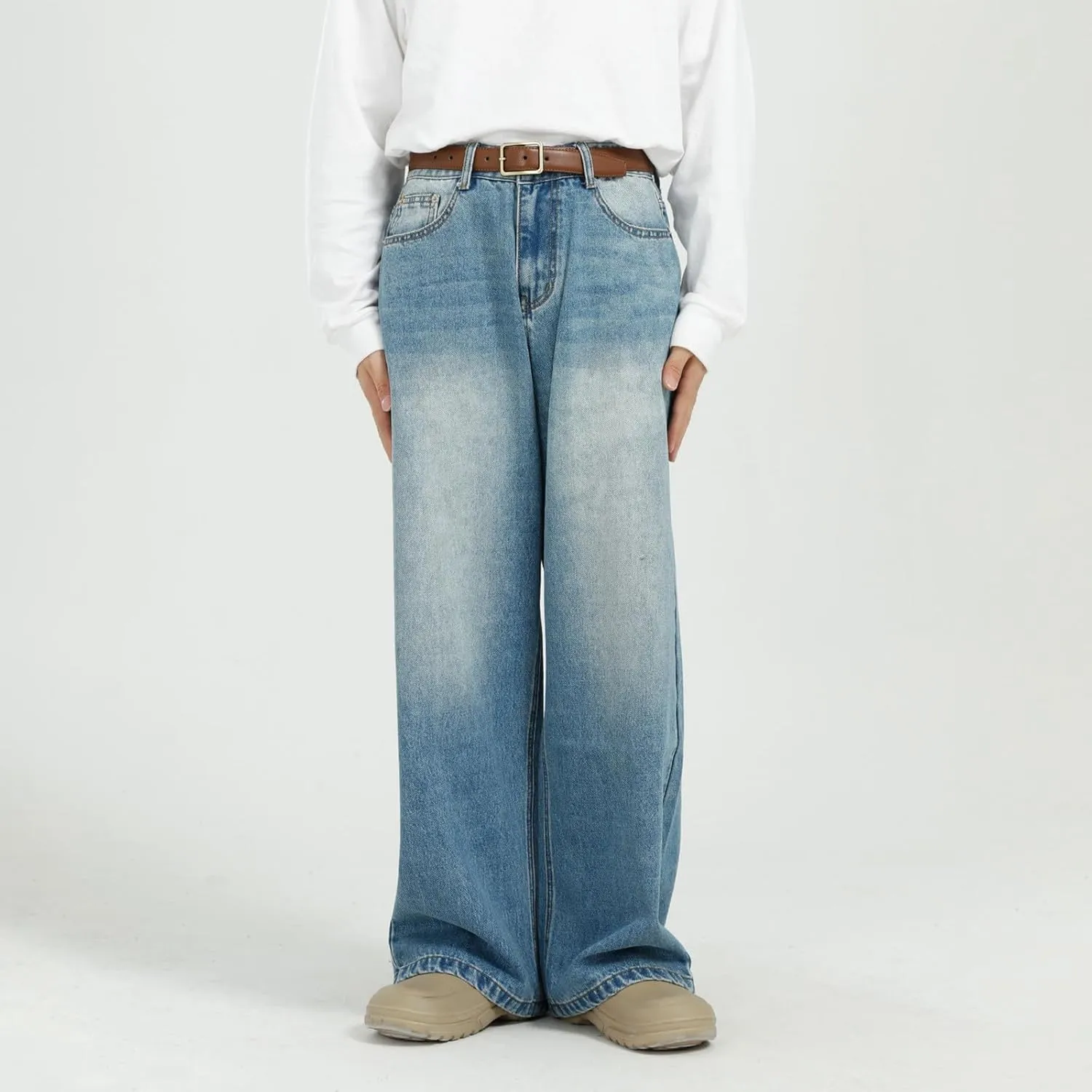 Men's Relaxed Fit Jeans Straight Leg Stretch Comfort Ninth Pants Denim Jeans for Men Outdoor