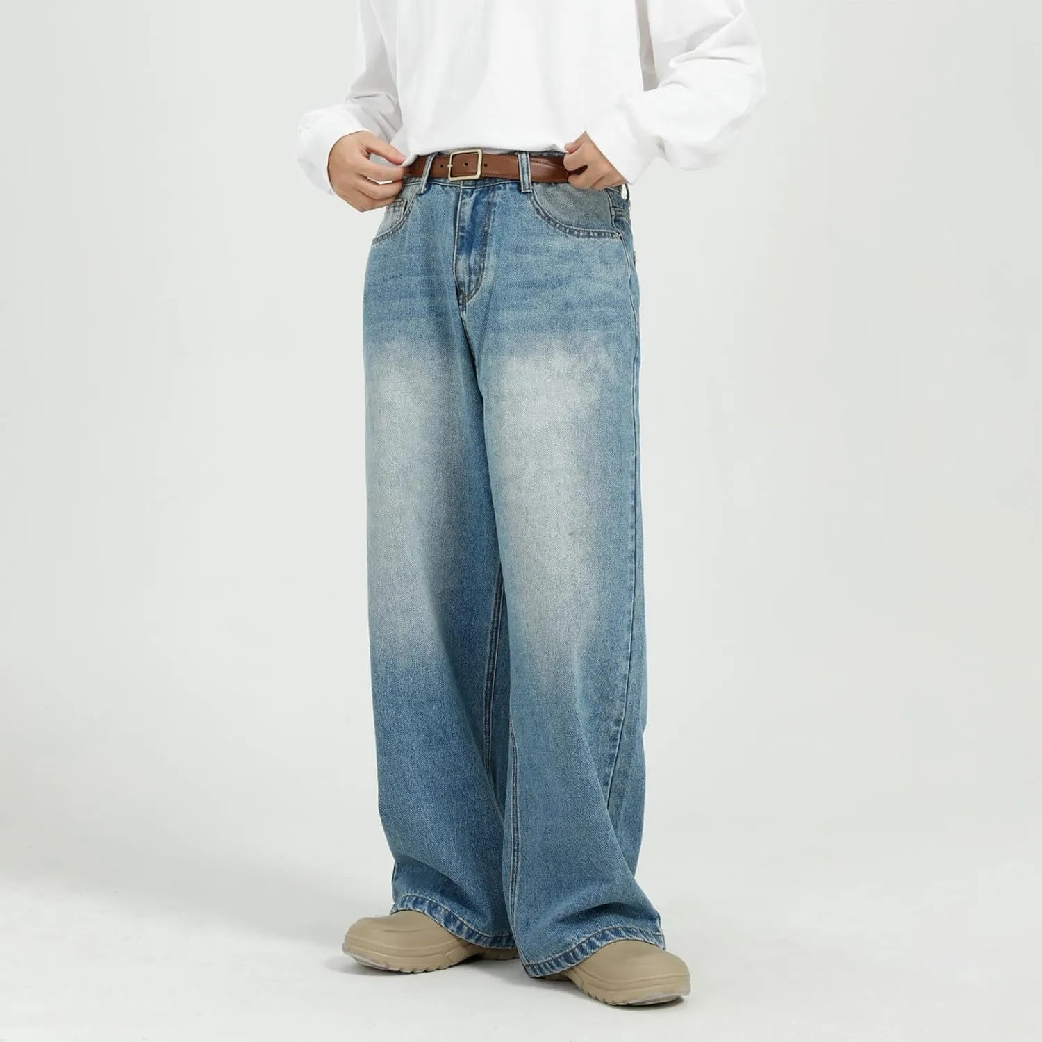 Men's Relaxed Fit Jeans Straight Leg Stretch Comfort Ninth Pants Denim Jeans for Men Outdoor