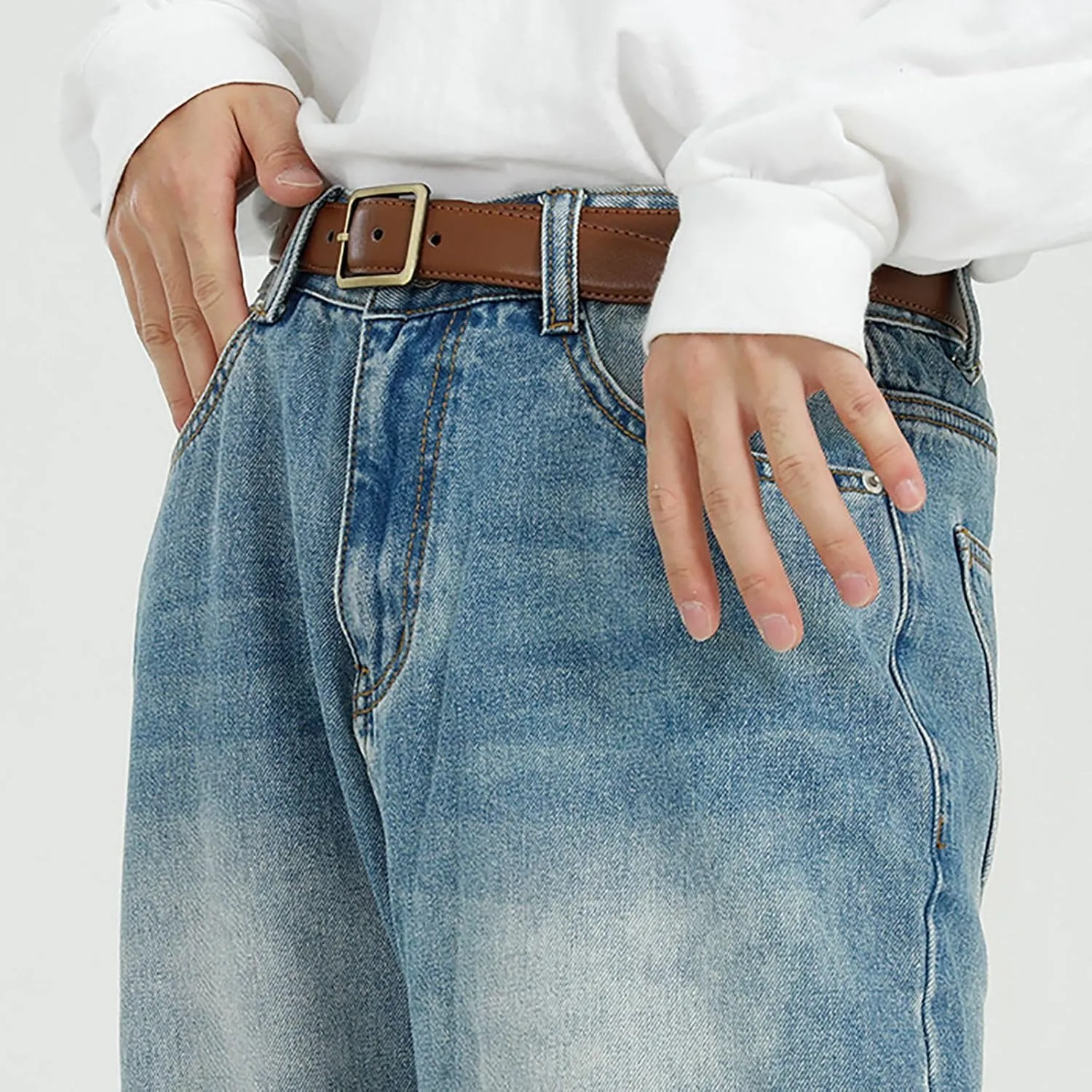 Men's Relaxed Fit Jeans Straight Leg Stretch Comfort Ninth Pants Denim Jeans for Men Outdoor